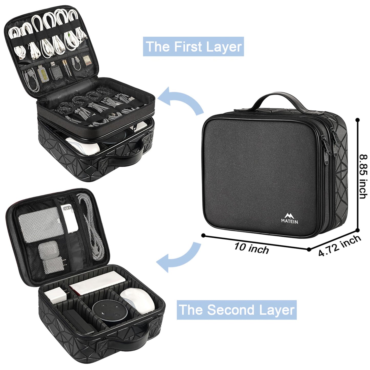 MATEIN Cable Bag Organizer, Cable Storage Travel 3-Layer Cable Organizer Cable Storage Cable Organizer Bag Charger Electronics Bag for Phone, Black