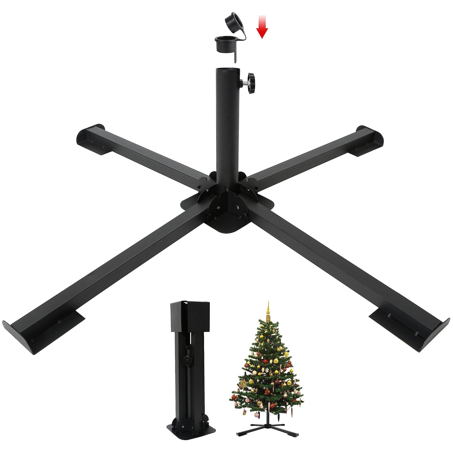 Metal Christmas tree stand, 3 sizes in diameter, universal artificial tree holder for 60 to 280cm, sturdy tree base, foldable stand for tree up to 50kg.