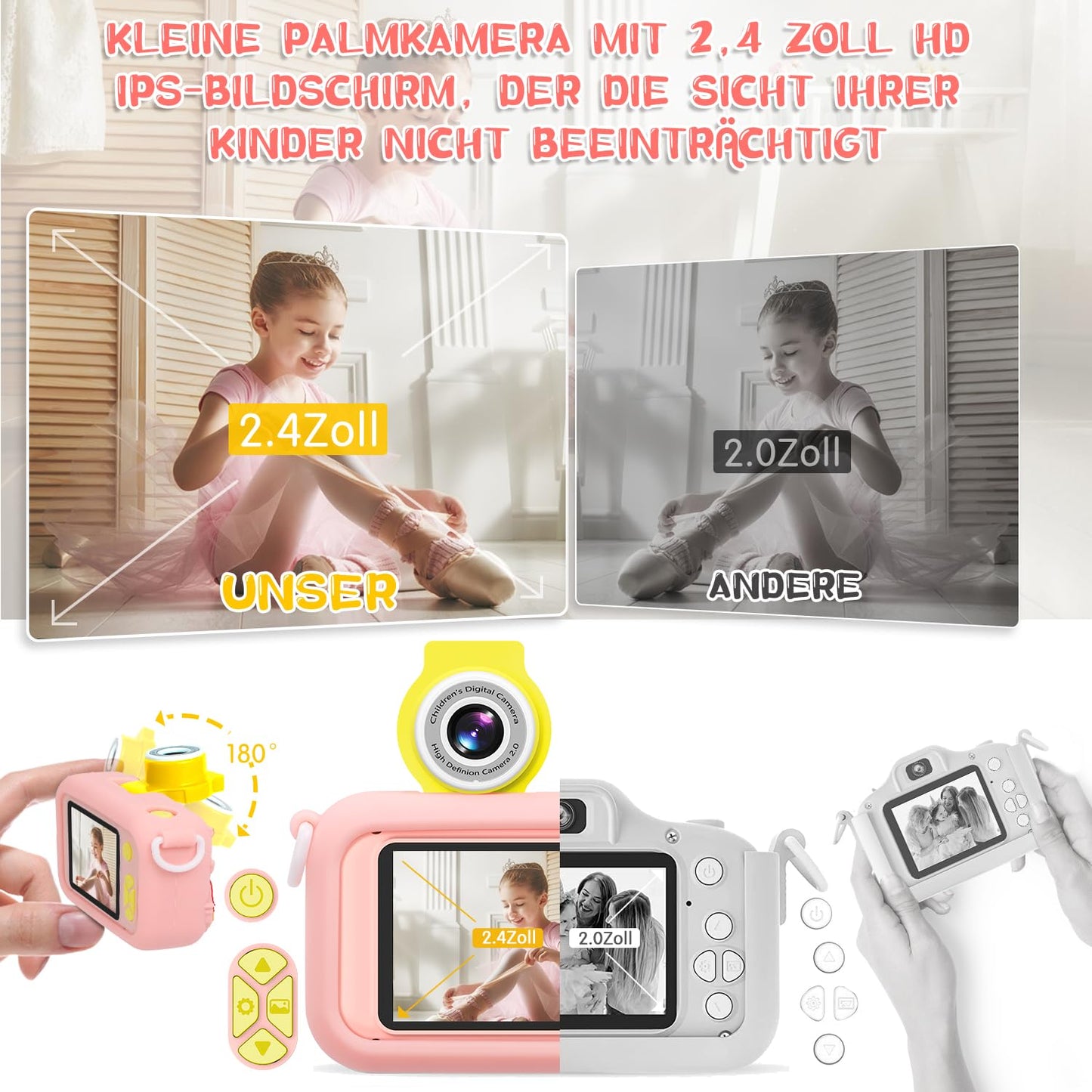 Children's camera for 3 4 5 6 7 8 9 10 11 12 year old girls/boys, kids camera with 180° flip lens & 2.4in IPS screen, birthday party gift toy for girls/boys, 32GB, X101