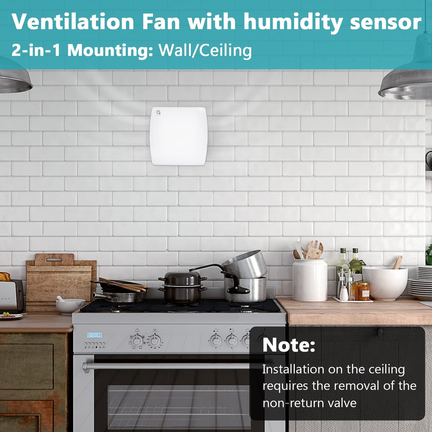 Gimisgu Bathroom Exhaust Fan with Moisture Sensor. Quiet 100mm exhaust fan with timer and backdraft damper. Wall-mounted fan for kitchen, WC, and bathroom. White color.