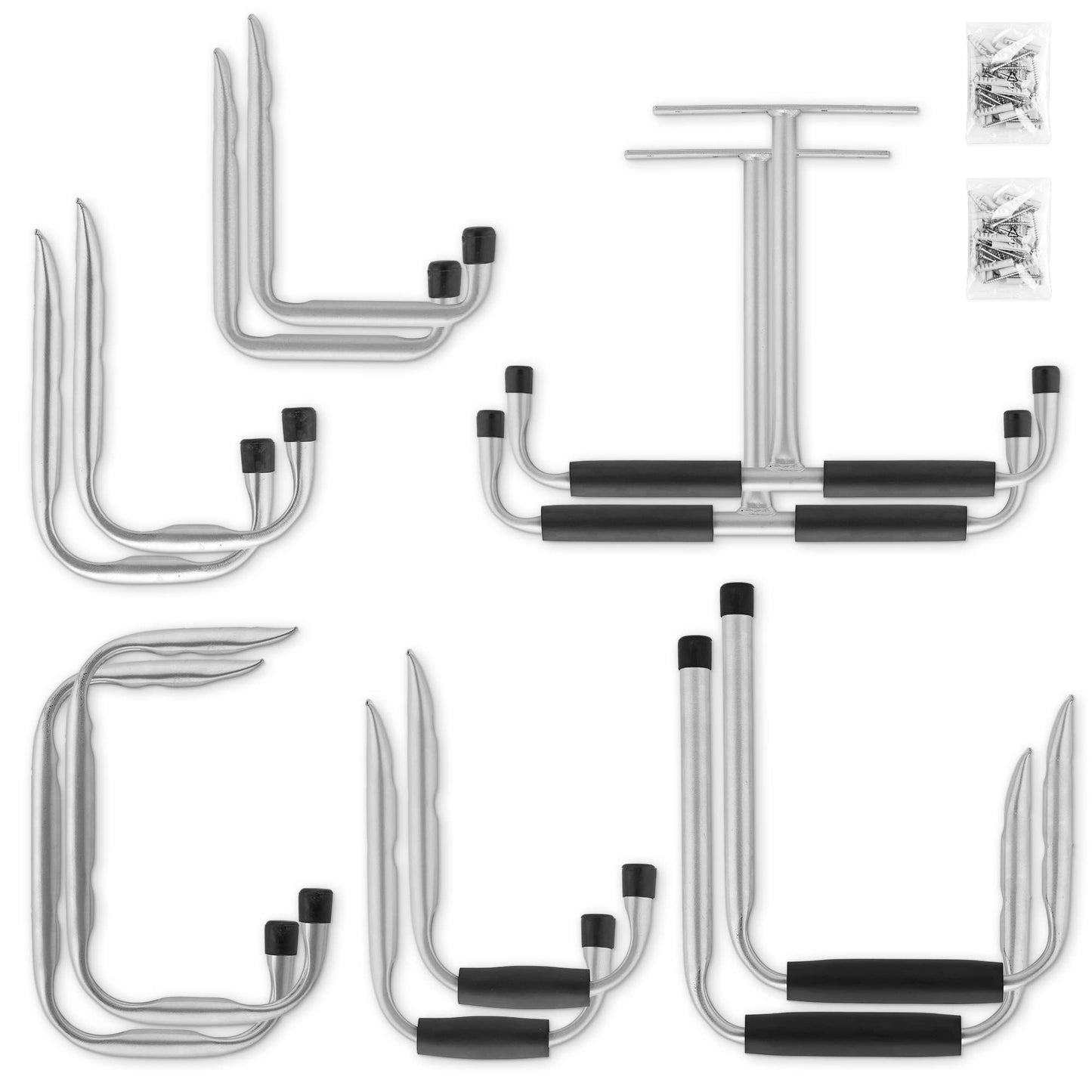 Navaris 12-piece Garage Hook Set - Hooks for wall and ceiling - Holder for ladder bike kayak - Wall hook garage - Ceiling and wall mount