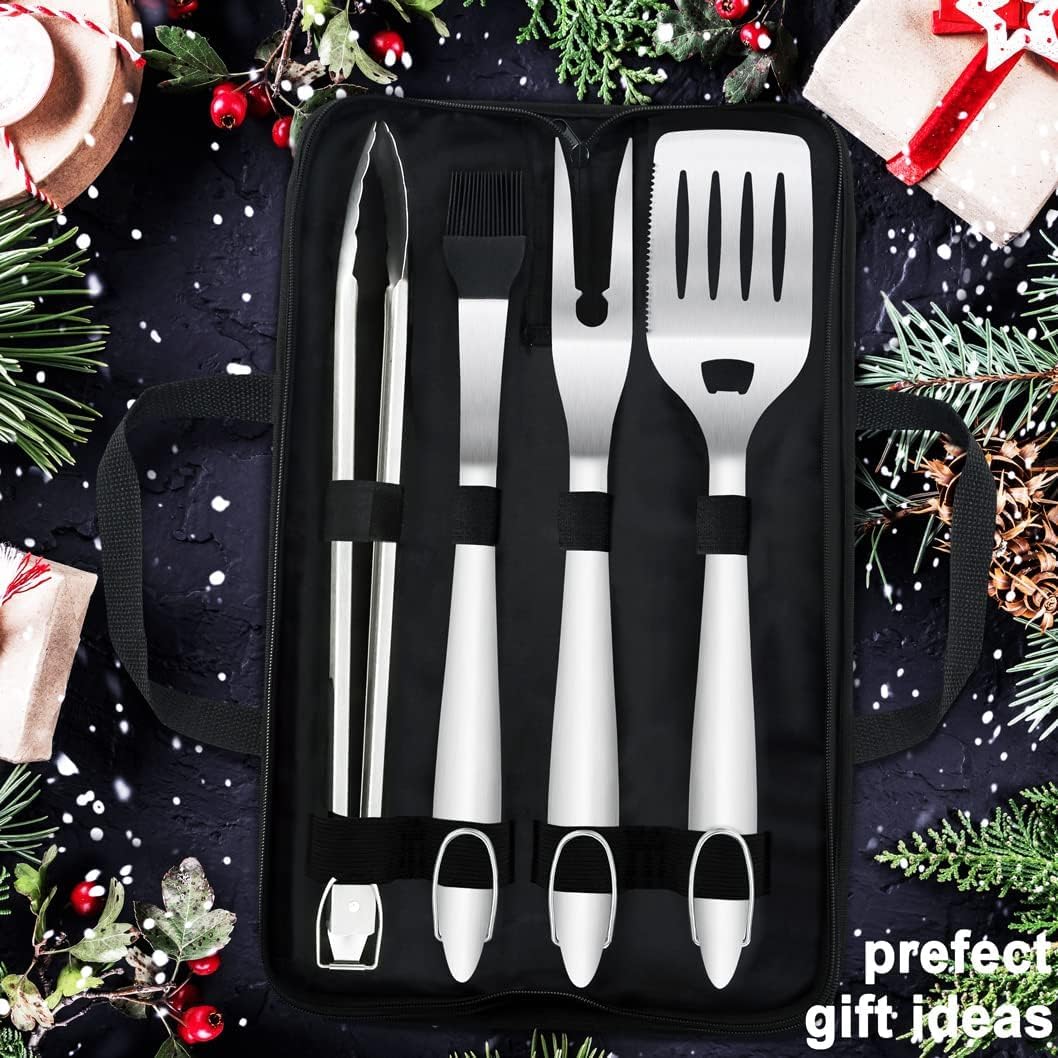 POLIGO 5-piece Grill Tools Set - Premium extra thick, stainless steel BBQ accessories - portable grill kit - perfect for birthdays, for men and women.