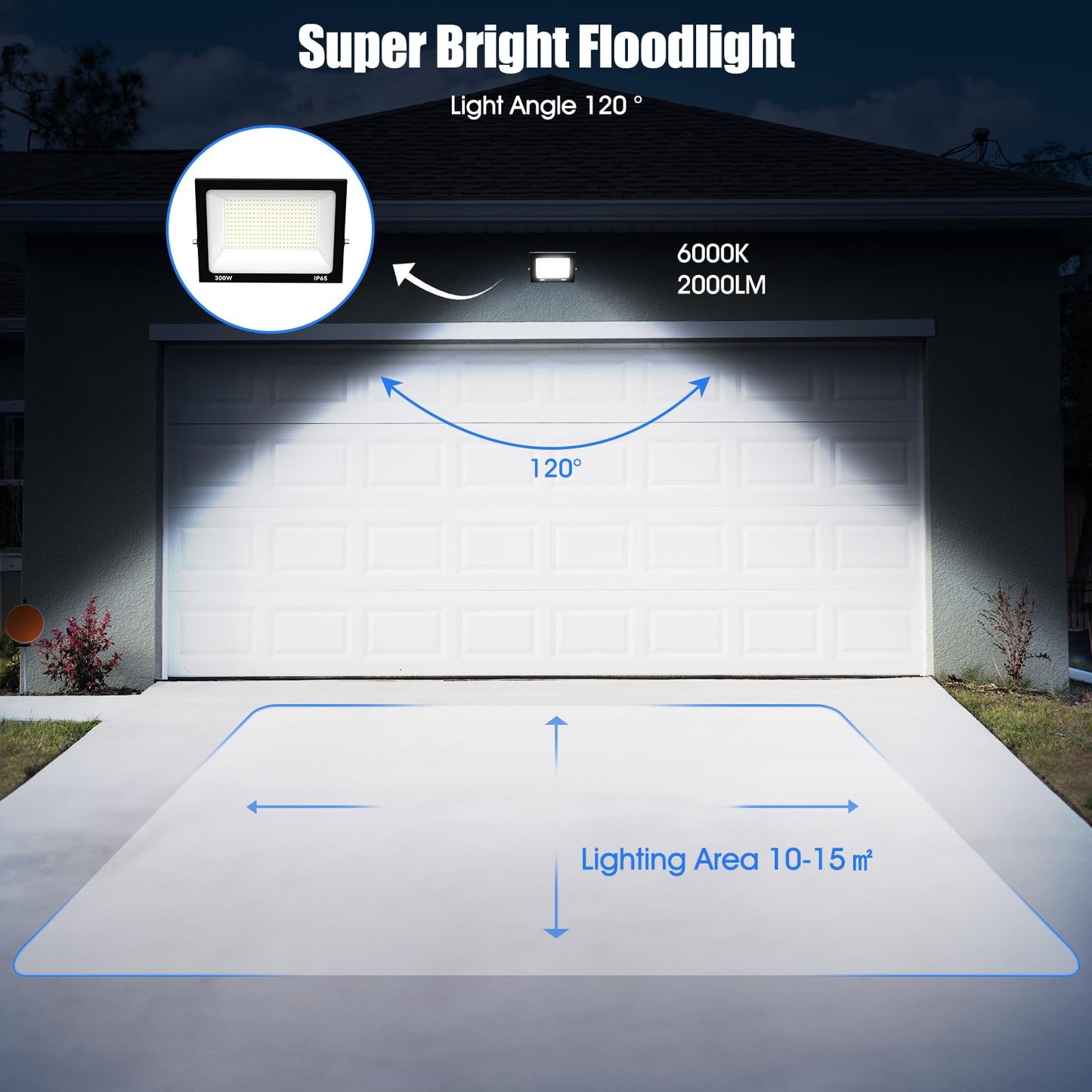 Royana 10-pack 300W LED floodlight outdoor 30000LM super bright LED floodlight 6000K cold white IP65 waterproof LED spotlight, ultra-thin for sports field garage garden backyard hallway