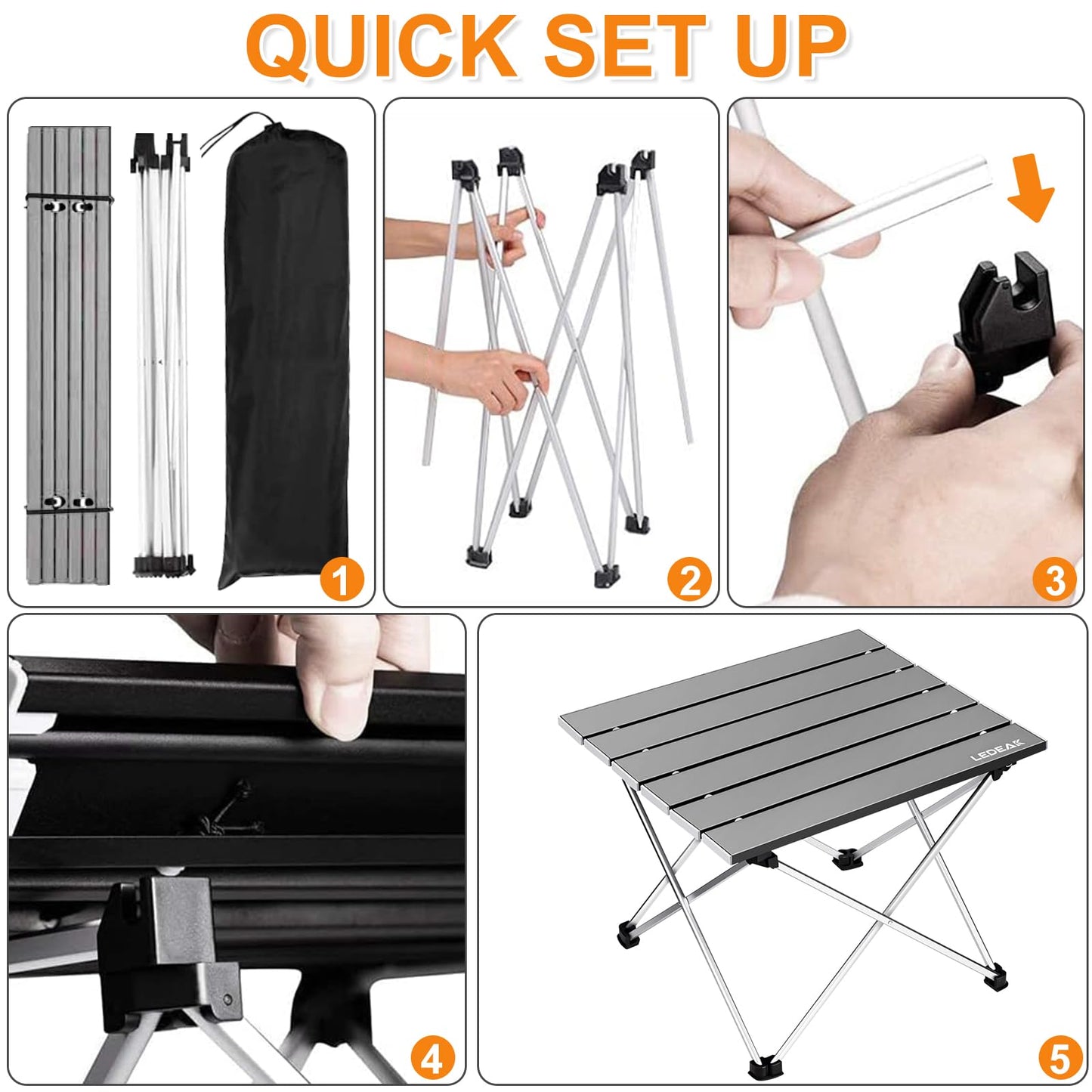 Ledeak Portable Folding Table, Aluminum Camping Table Ultra Light with Bag, Easy to Carry, Foldable Table Perfect for Camping Picnic Cooking Garden Hiking Travel (Gray, Small)