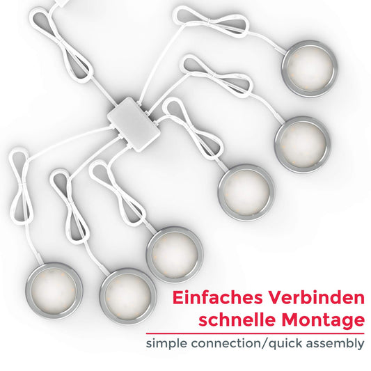 B.K.Licht - Set of 6 under cabinet lights with cable switch, warm white light color, 1.8W each, ideal for kitchen cabinets, LED light strip, cabinet lighting, kitchen lamp, 59x9.5mm, aluminum color.