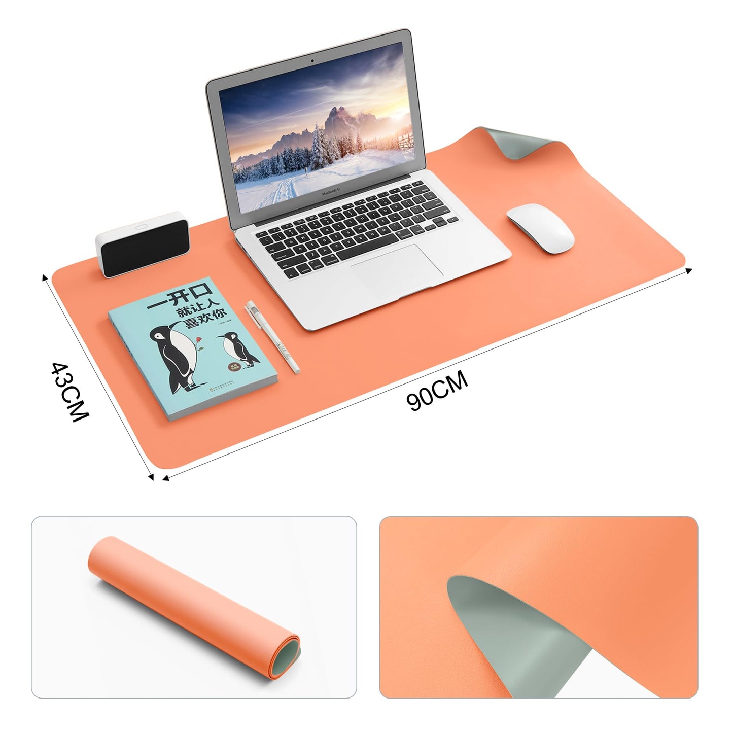 Multifunctional office mouse pad, BUBM 90x43cm waterproof desk pad made of PU leather, ultra-thin mouse pad, non-slip desk mat, for office and home.