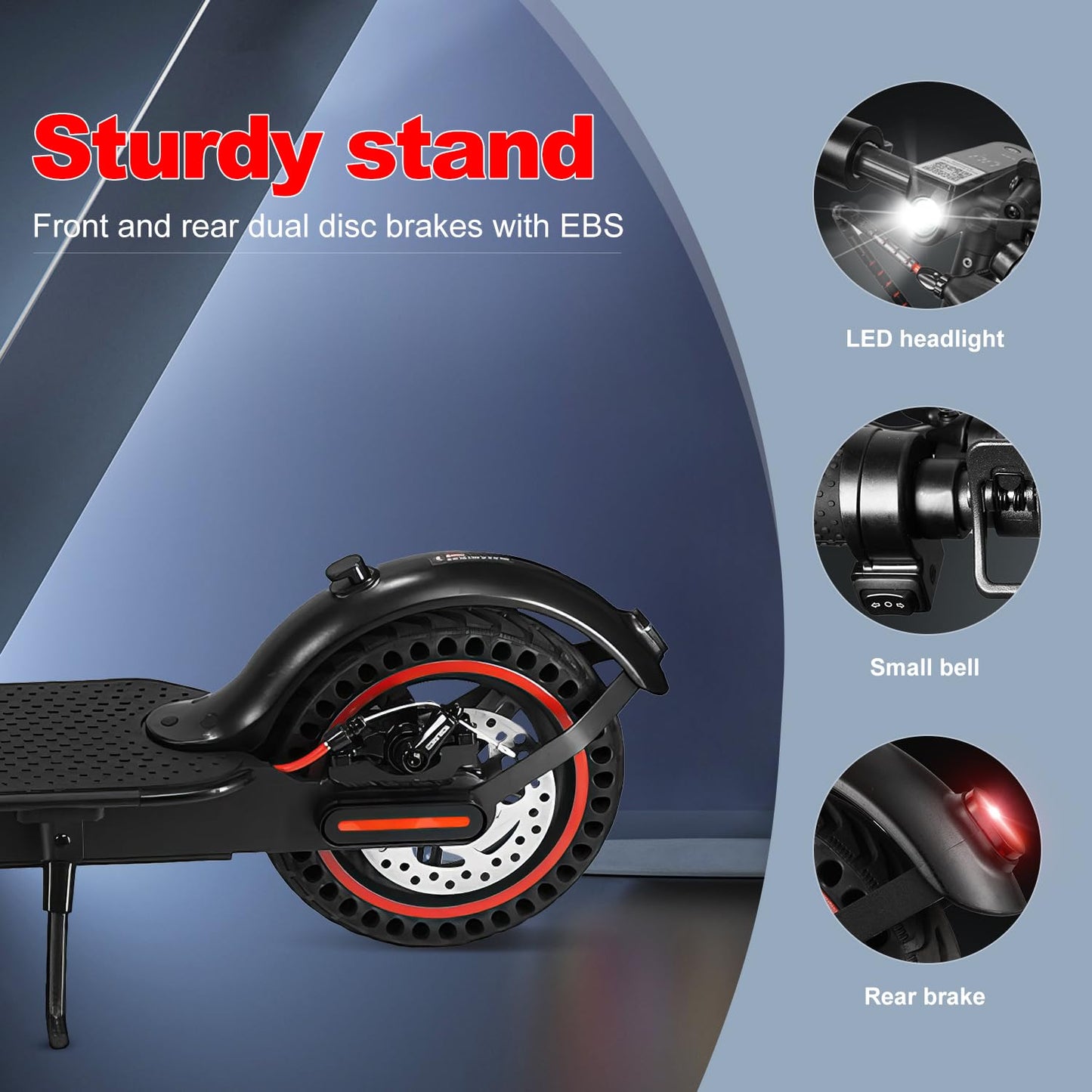 E-Scooter with street legal 350W motor, 25-30km range, 8.5" honeycomb tires. Electric scooter load capacity LED up to 120kg, 20km/h ABE electric scooter foldable E-scooter for commuting. Dual braking system.