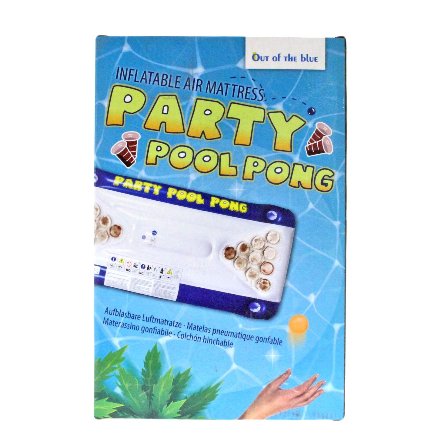 Out of the Blue 91/4025 - Air mattress, Pool Pong Game, approx. 152 x 76 x 15 cm, includes 20 plastic cups and 2 Ping-Pong balls, in a gift box.