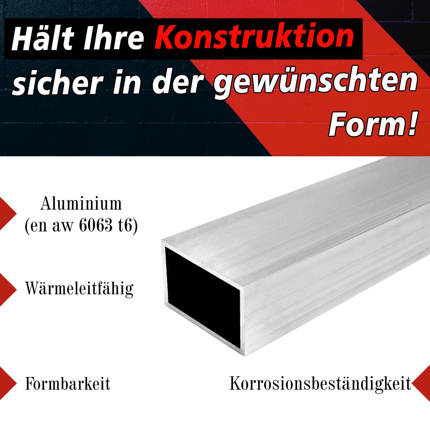 PRIOsteel rectangular tube aluminum tube hollow profile rectangular profile - 1 x tube Size: 80 x 20 x 2 mm Length: 1000 mm EN AW-6063 t6 seamless for creative construction made of aluminum
