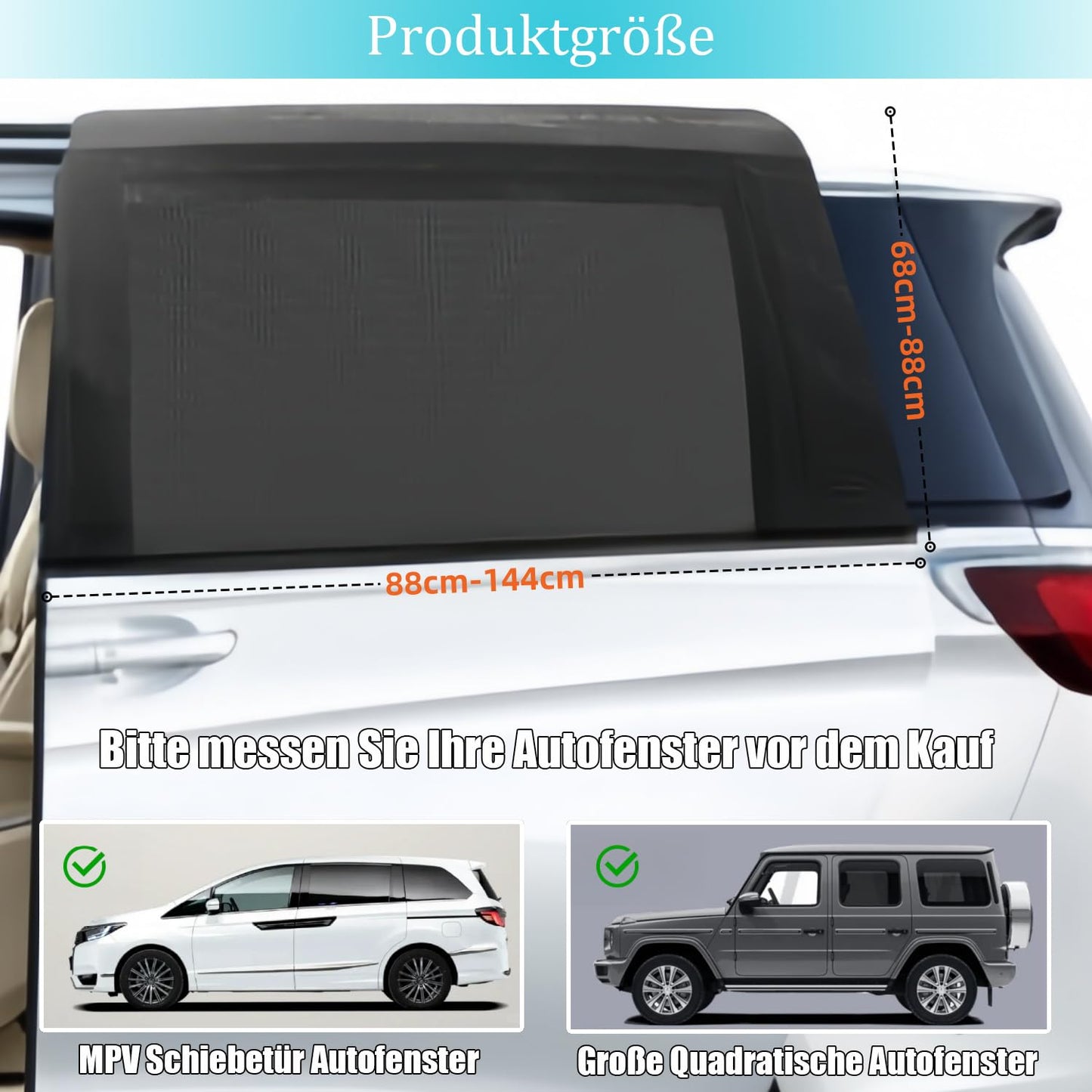 2 pieces of mesh material sunshades for MPV sliding doors, single-layer sunshade for large square auto SUV MPV van, with UV protection and breathable function.