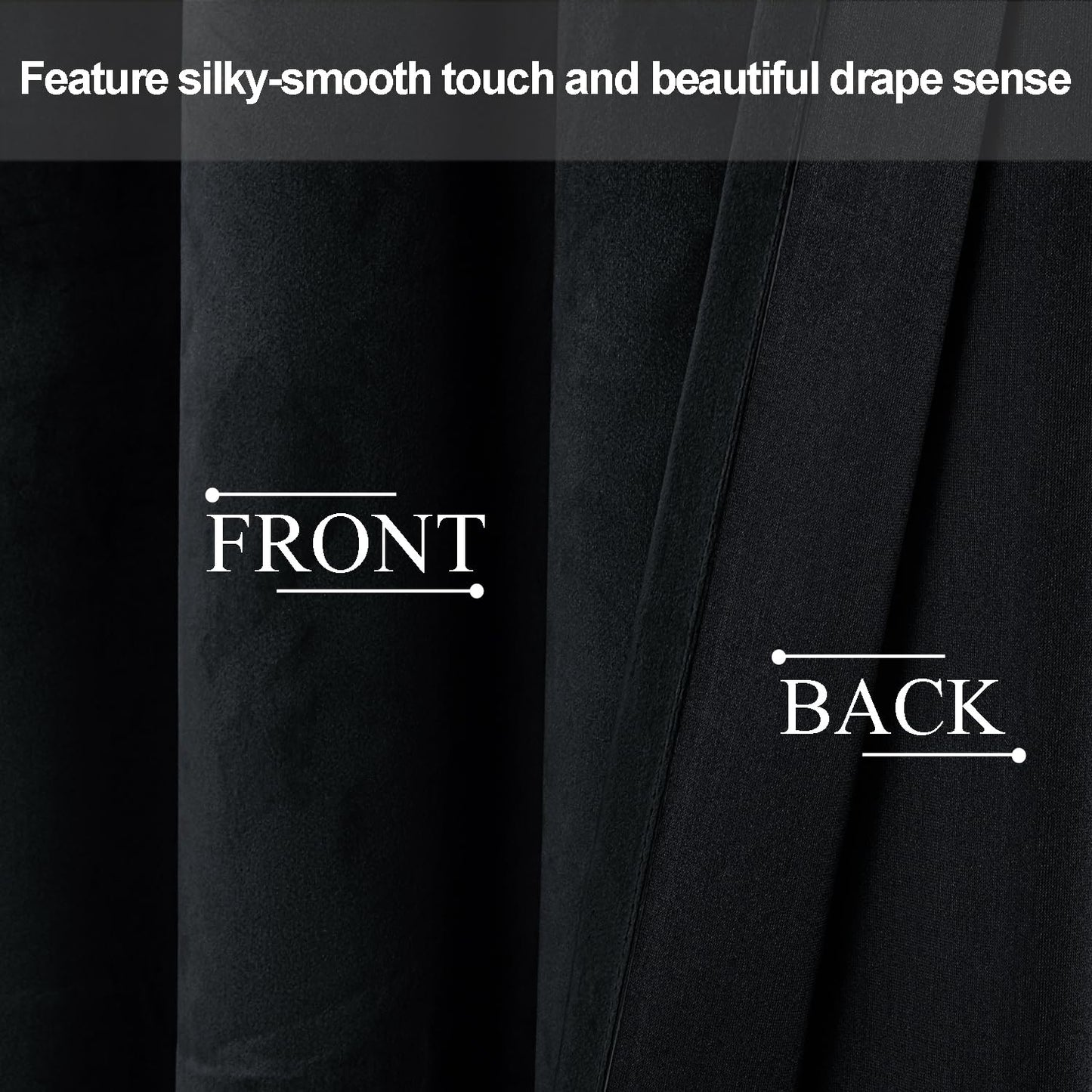JIUZHEN Velvet Blackout Curtains, 2 pieces soft opaque drapes with grommets for bedroom, 140x225cm (width x height), Black