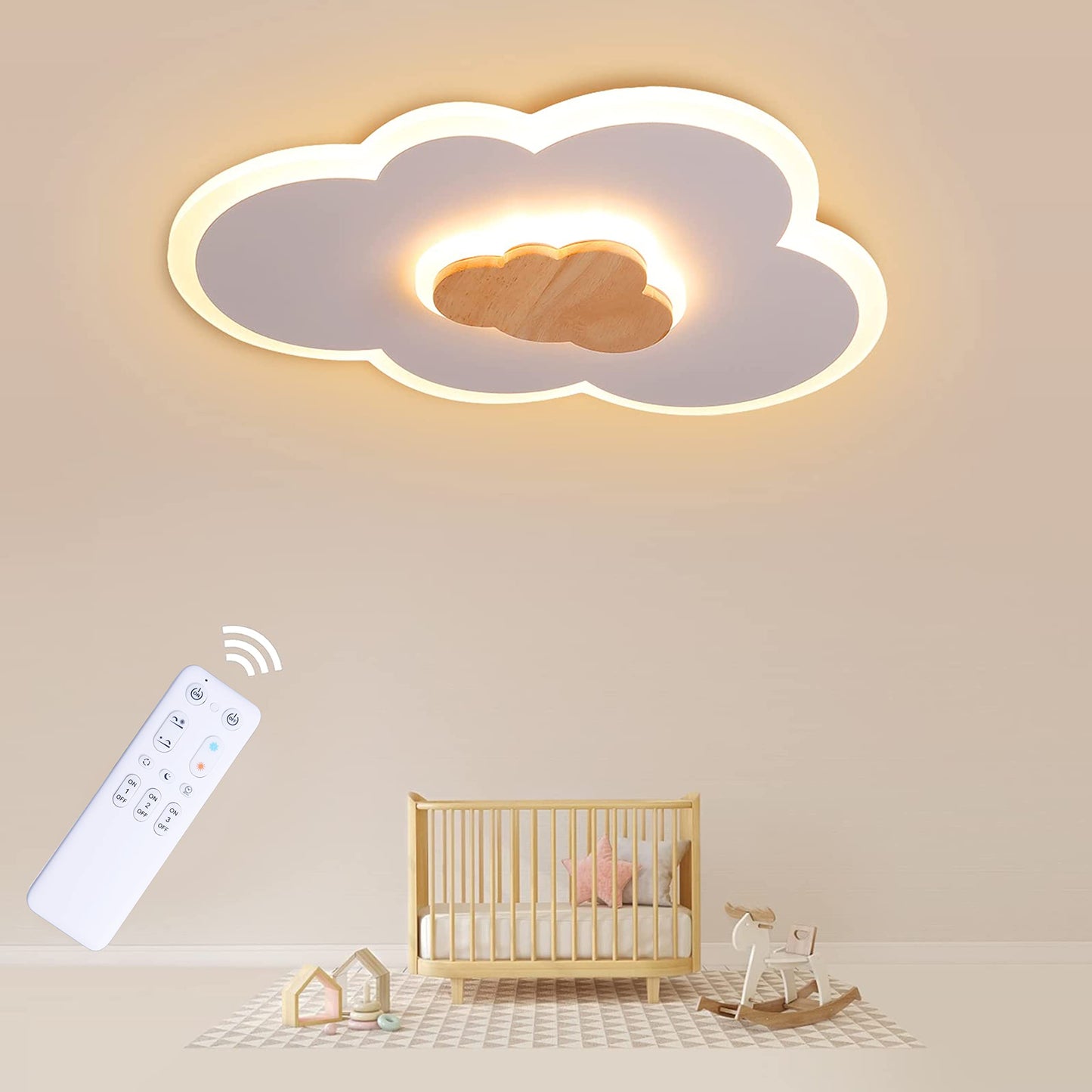 FANLG LED ceiling light Clouds, 26W 50CM Kids light ceiling light dimmable with remote control 3000-6000K, creative cloud light wooden ceiling light for children's room | Bedroom | Living room