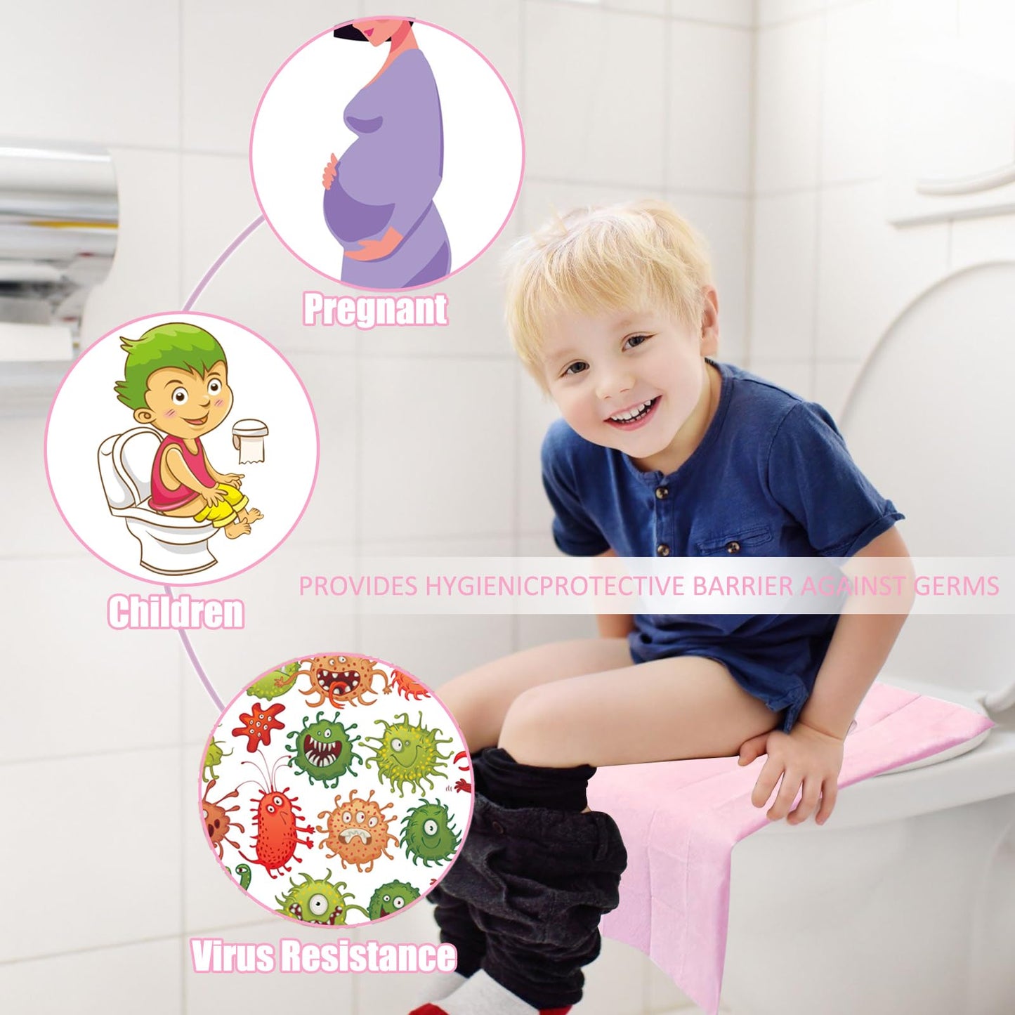 60 pieces Disposable Toilet Seat Covers, Disposable Toilet Seat Cover, Toilet Seat Cover for Kids and Adults Universal Potty Training Toilet Training, Individually Packaged (Pink)