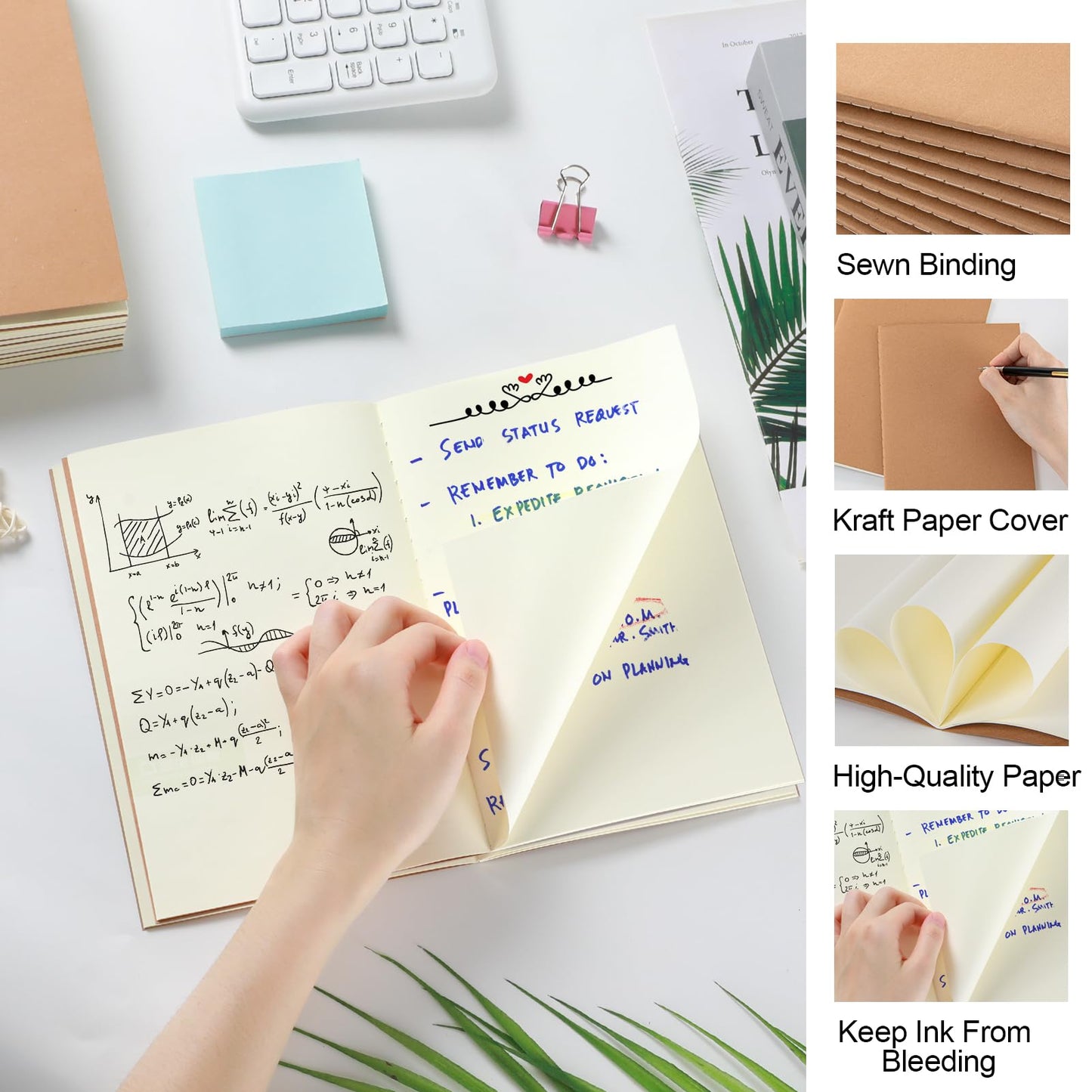VEESUN Notebook A5 Blank Pages: 100 pack Sketchbook Kraft Cover Journal for Kids and Adults Diary for School Office Travel Drawing Back to School Gift
