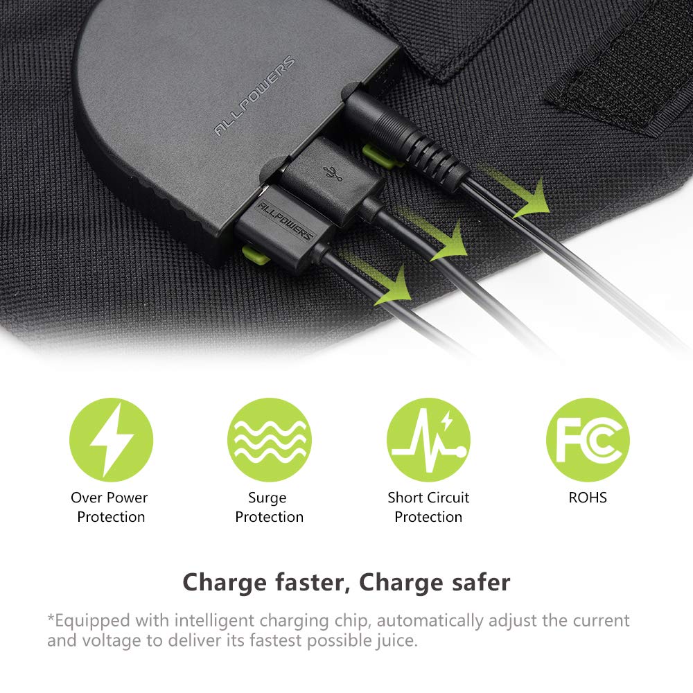 ALLPOWERS 100W Foldable Solar Panel Charger for Portable Power Station with 2 USB Ports Outdoor Solar Generator for Travel, Camping, and Garden