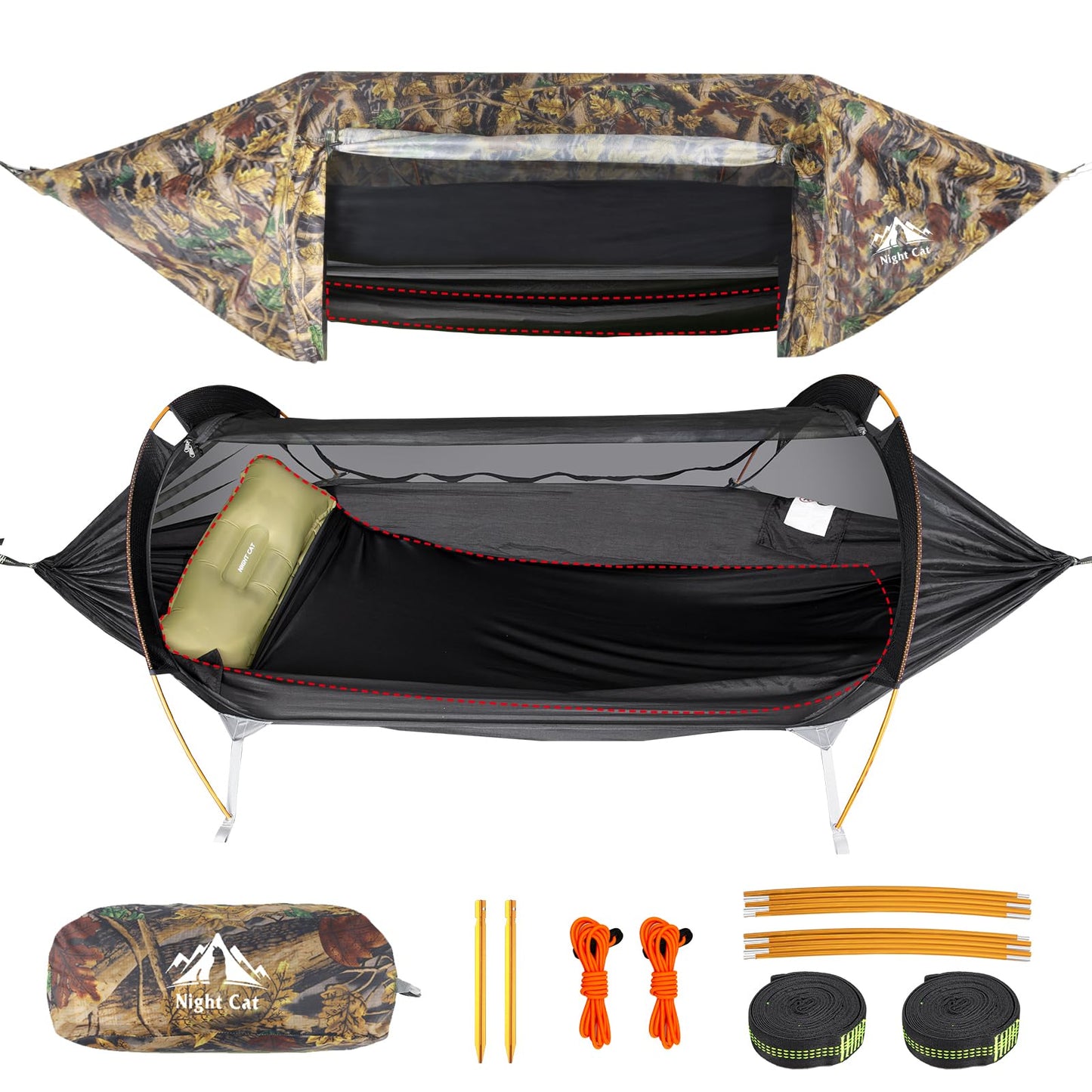 Night Cat hammock tent with mosquito net waterproof rainfly For 1 person hiking camping in backyard garden Wild camouflage Pro