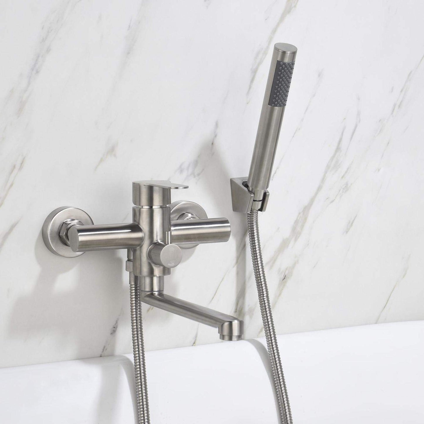 HomeLava bathtub faucet with handheld shower bathtub faucet surface mounted single lever mixer for wall mounting brushed stainless steel tub valve with diverter single lever faucet mixer with 1.5m shower hose