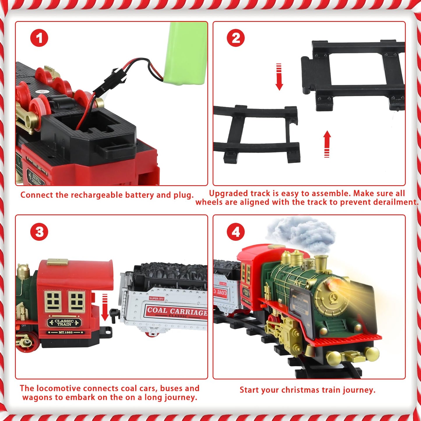 Ulikey Electric Train for Kids, Remote Control Steam Train Toy with Light and Sound, Christmas Train around the Tree, Christmas Steam Locomotive Gift for Kids aged 3 years and up.
