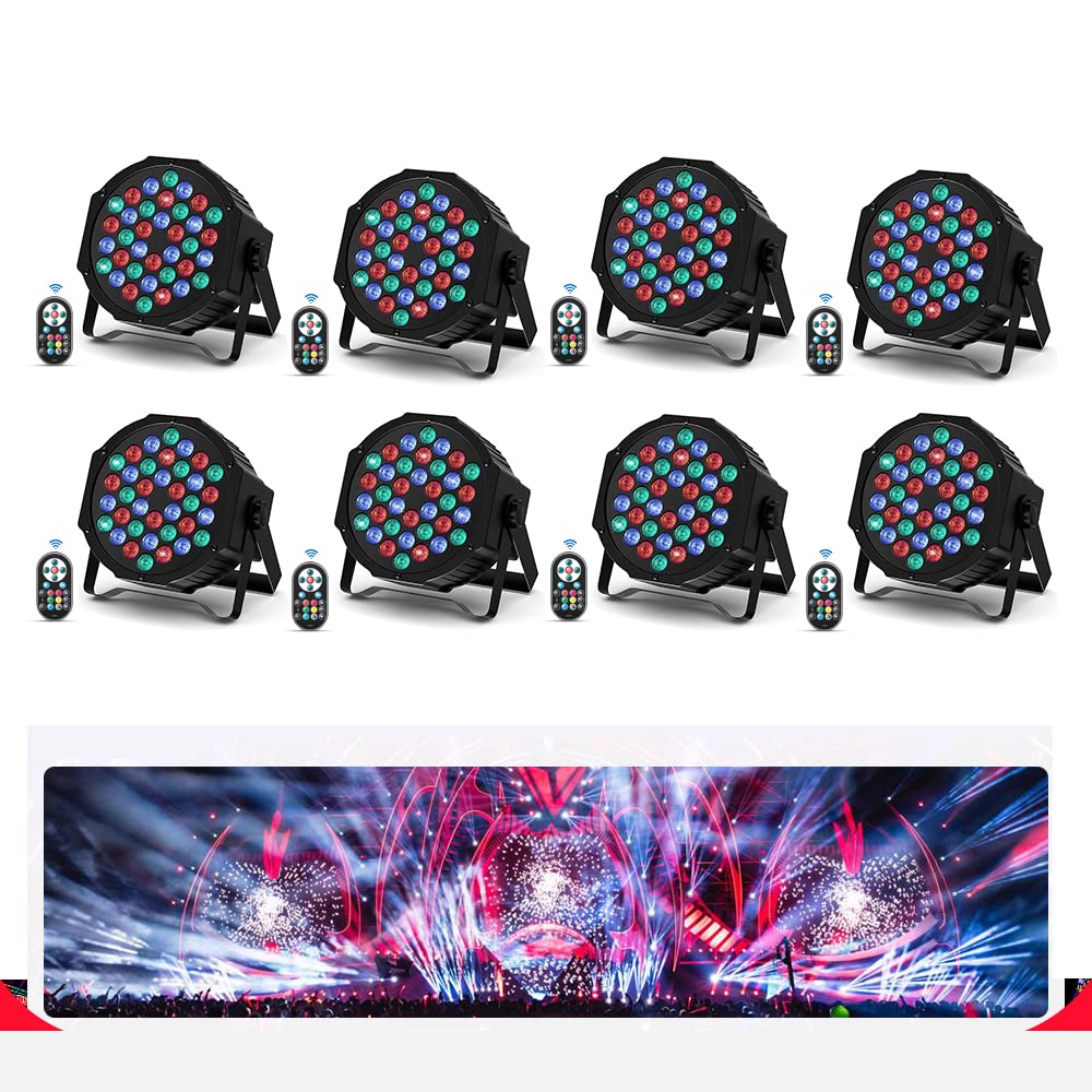 8 pieces LED par light 36 RGB disco light with remote control DMX512 stage lights Auto/Sound/Master-slave DJ light for party bar band concert Halloween Christmas wedding
