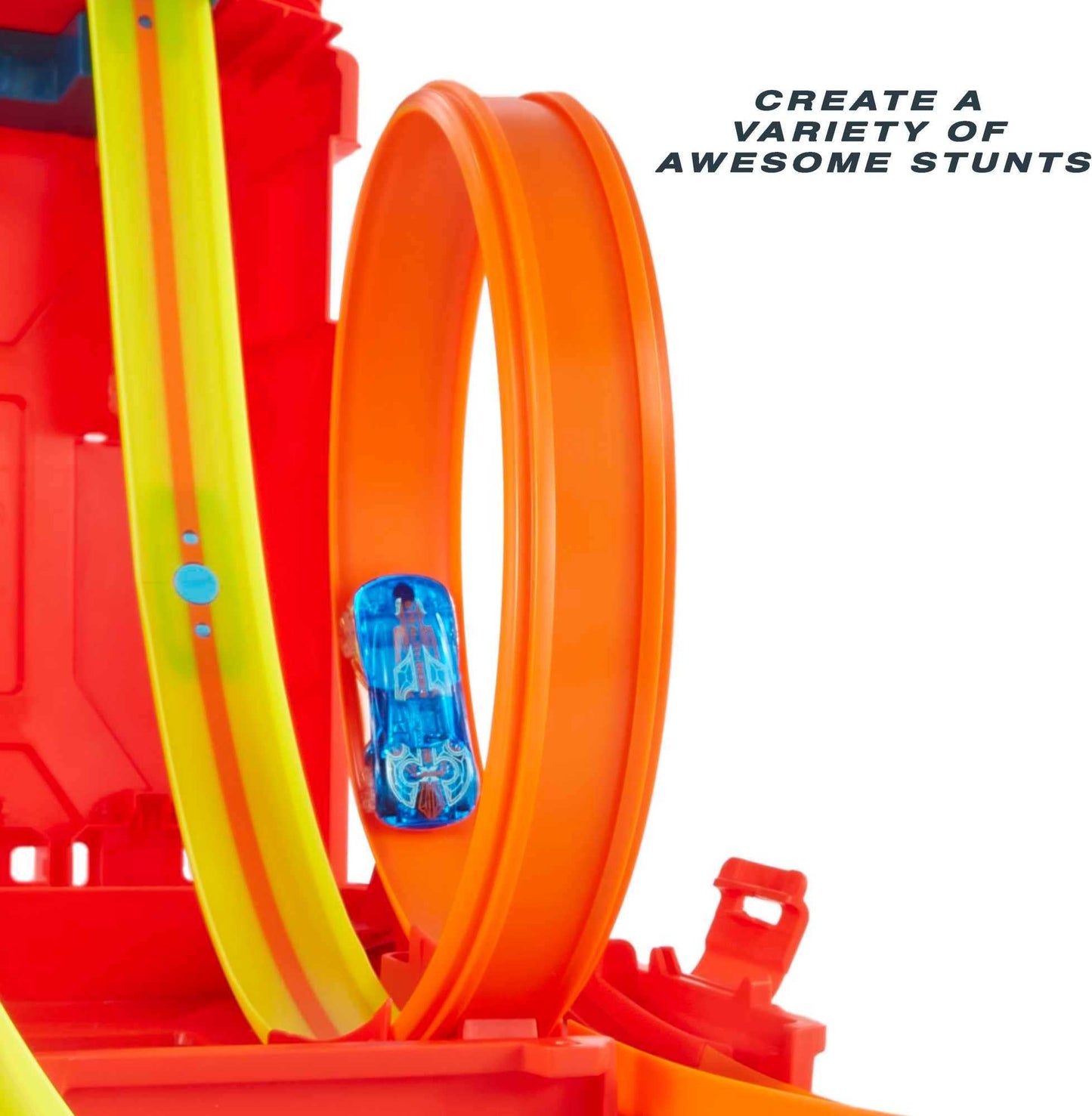 Hot Wheels Race Track Gas Can, stunt and race action for toy cars, with looping track, storage box, car toy, toys for 6 years and older, HDX78.