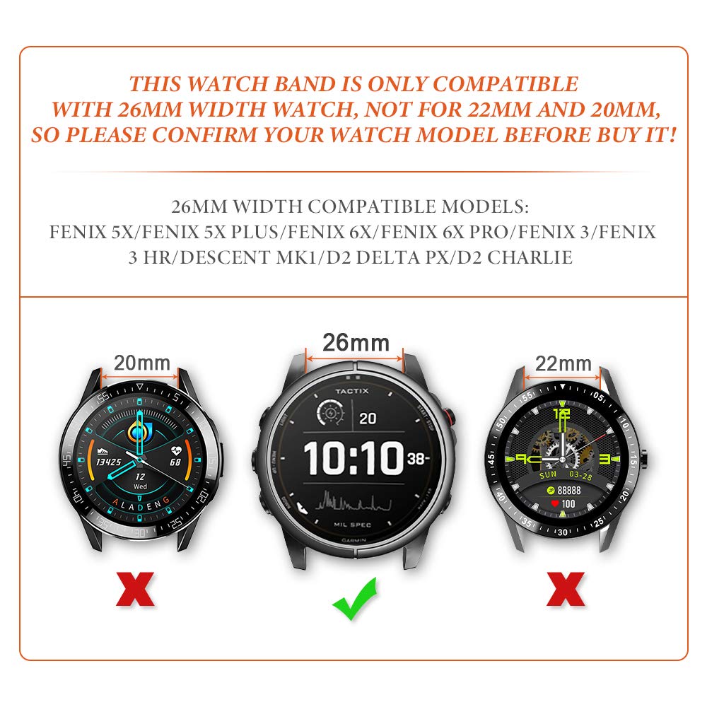 NotoCity Replacement Leather Band compatible with Garmin Fenix 7X/5X/5X Plus/6X Pro/6X Sapphire/3/3HR (26mm) Quickfit Strap for Sports & Business for Men and Women (Brown)