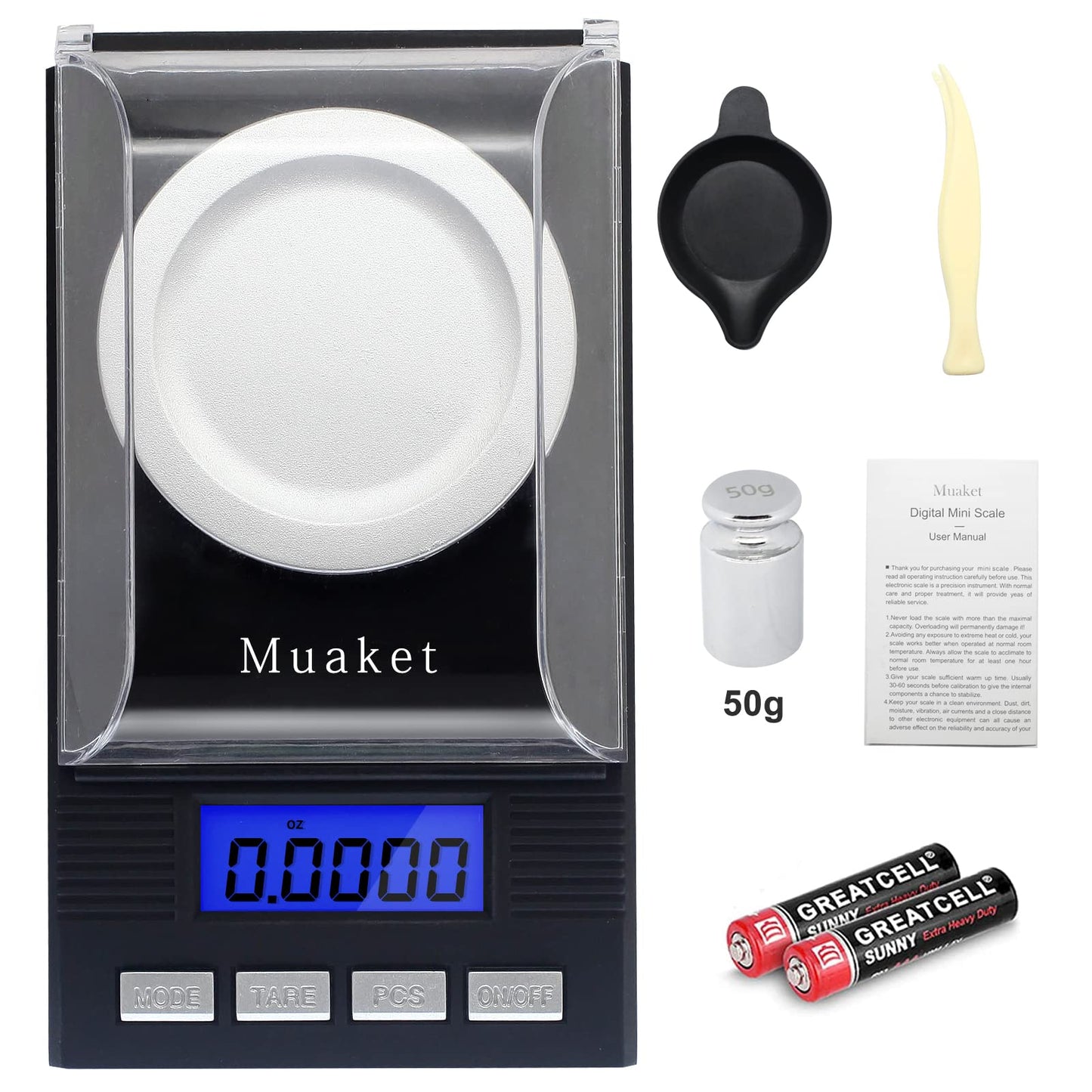 Muaket Pocket Scale, 50g / 0.001g Digital Scale with LCD Display, Professional Milligram Scale, Portable Scale, Lab Scale, Gold Scale, Postal Scale, MG Scale