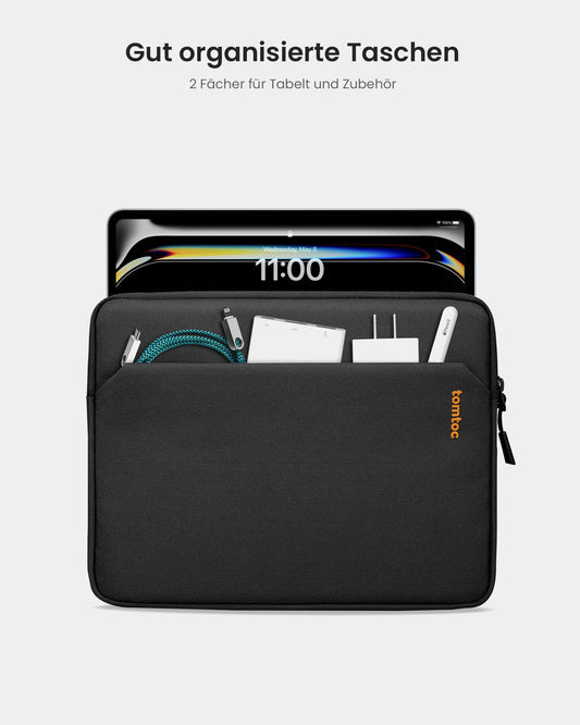 tomtoc Slim Tablet Sleeve for 11-inch iPad Pro M4 & iPad Air M3 2025 M2 2024, iPad (A16), iPad Pro M2&M1, 10.9" iPad 10, Galaxy Tab A9+/S9 FE, with accessory pocket, for Smart/Magic Keyboard