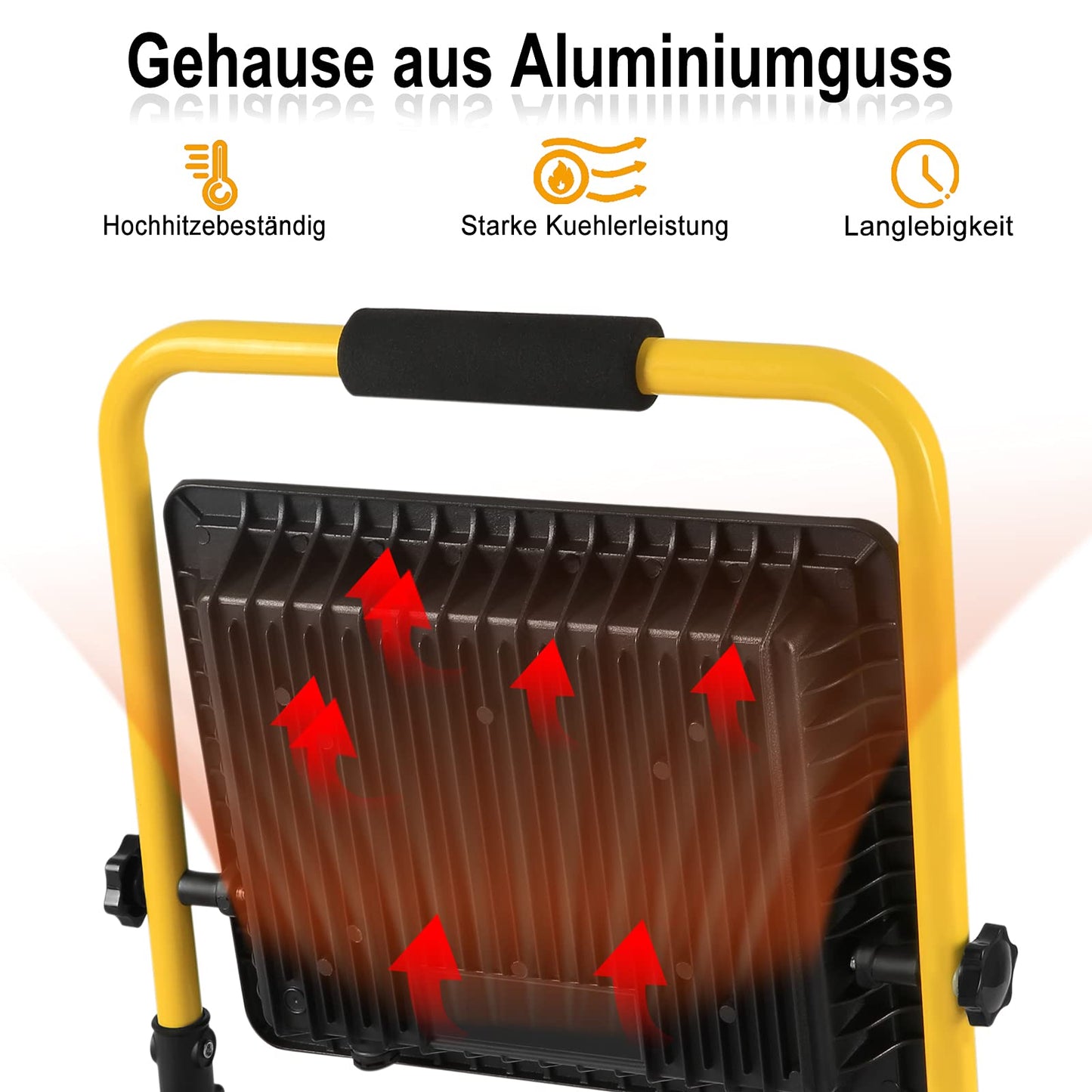 On LED construction spotlight 100W, construction site spotlight warm white work spotlight LED floodlight floodlight with 3M cable, tripod stand and handle, waterproof IP66 floodlight for garden, garage.