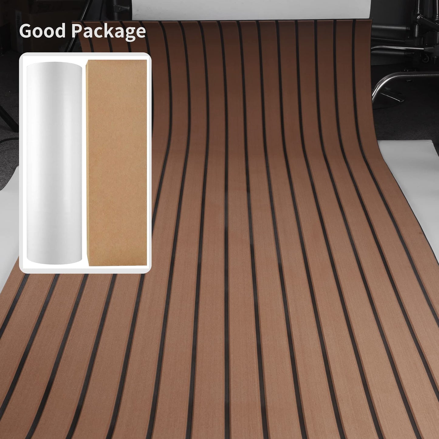 SenMore Eva Teak Self-Adhesive Foam Boat Yacht Floor Non-Slip Mat Marine Deck Hardware for Boats Yacht Marine Carpet with Self-Adhesive Back, 240x90cm