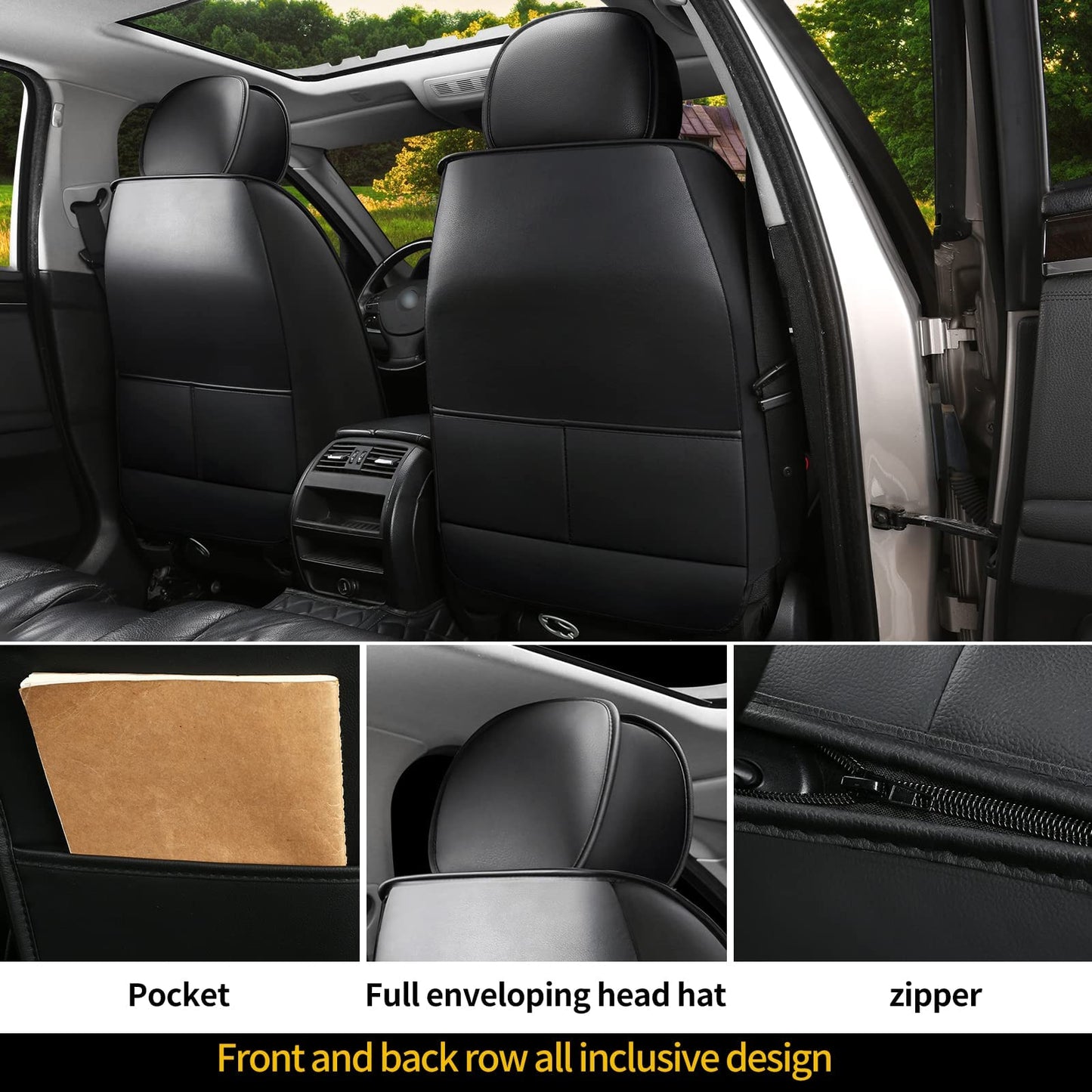 JDWBT Luxury Car Seat Cover Front Seats, Universal Leather Front Seat Covers for Cars, Black Car Seat Cover for Front Seats, Black Car Seat Protector (2 Pack)