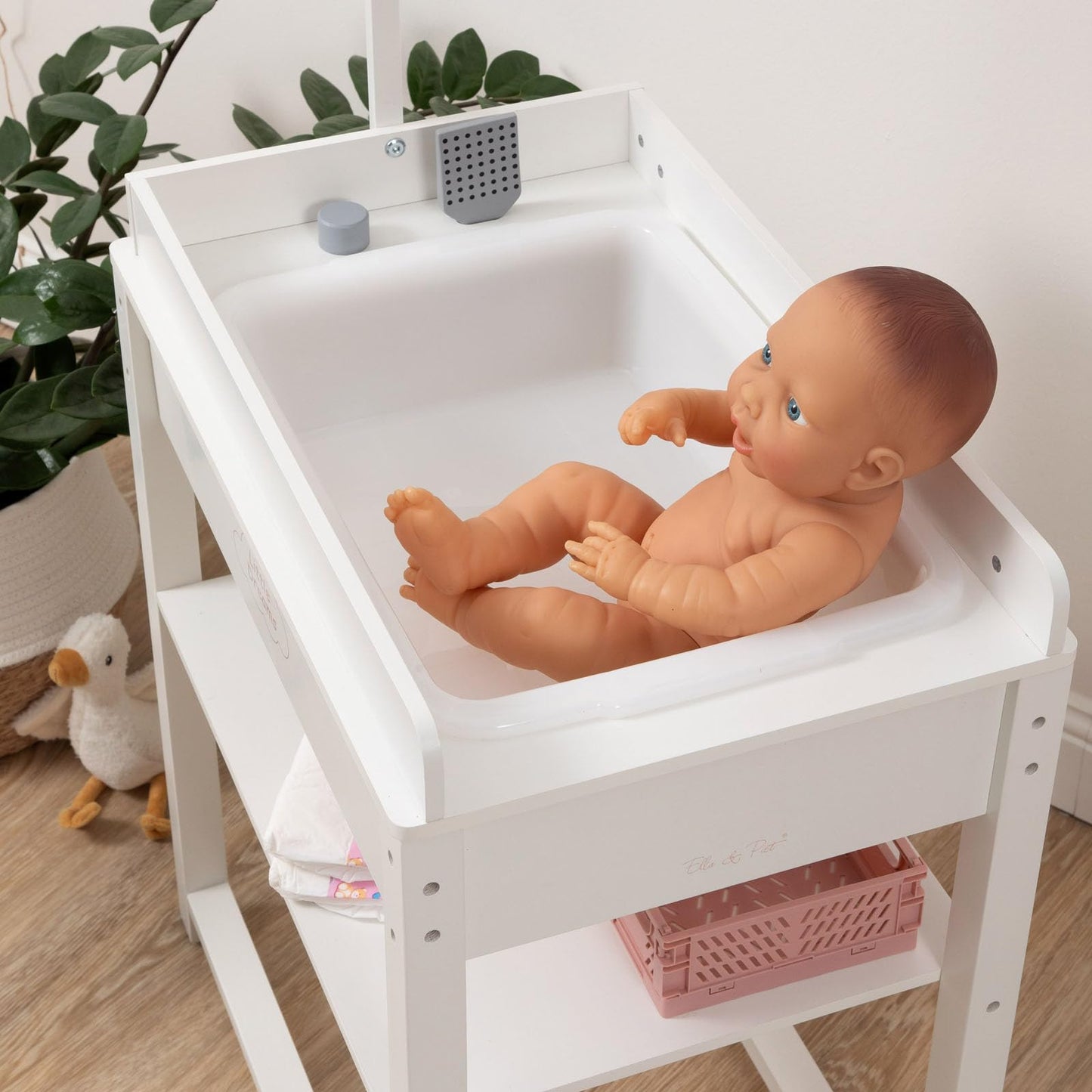 ELLA & PIET® Doll Changing Table Splashy with Bathtub and Mobile made of Wood (White-Pink)