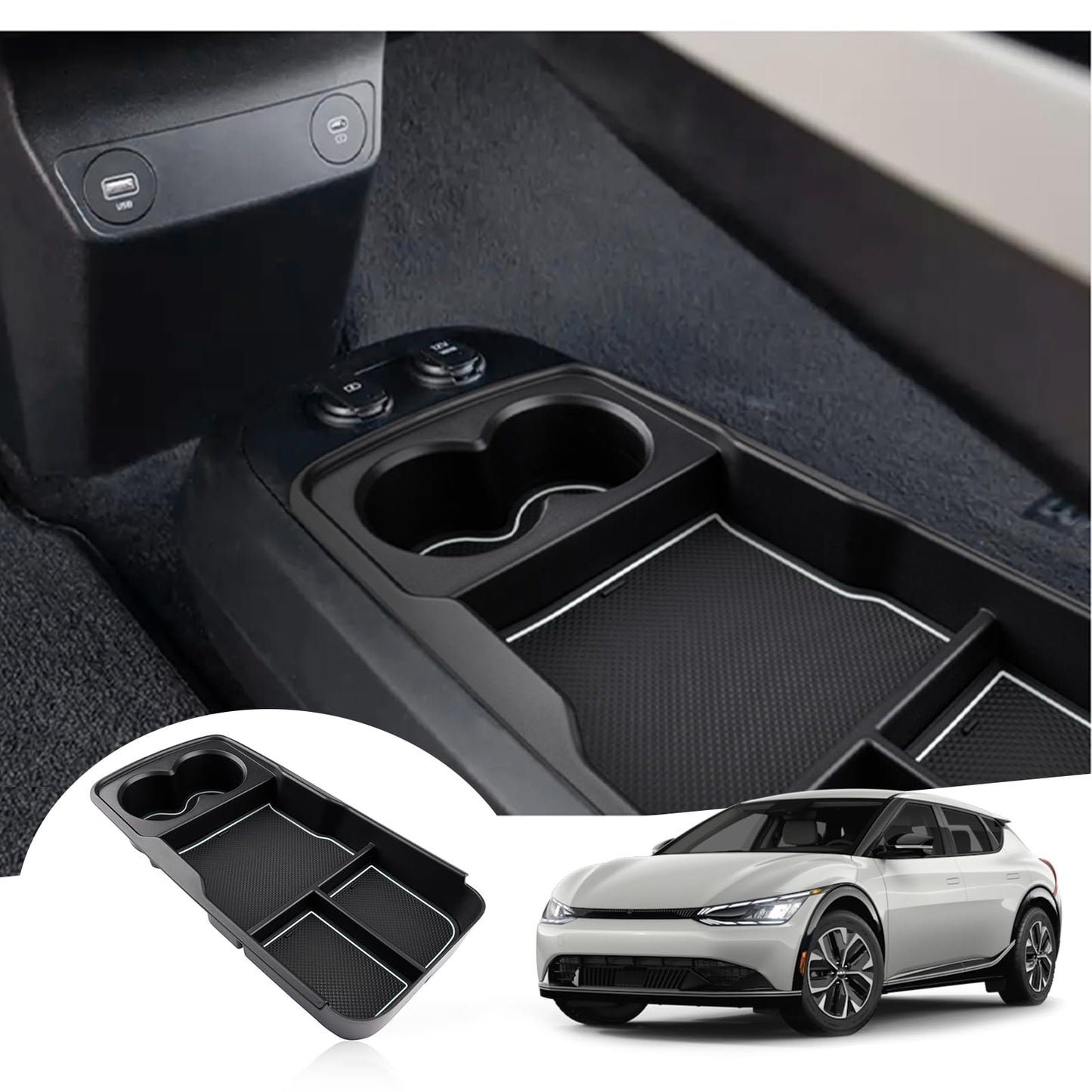 GAFAT Ki-a EV6 2021-2024 2025 Center Console Storage Box, EV6 2023 Organizer Tray Glovebox Below Center Console, Compatible with Kia EV6 Accessories (White)