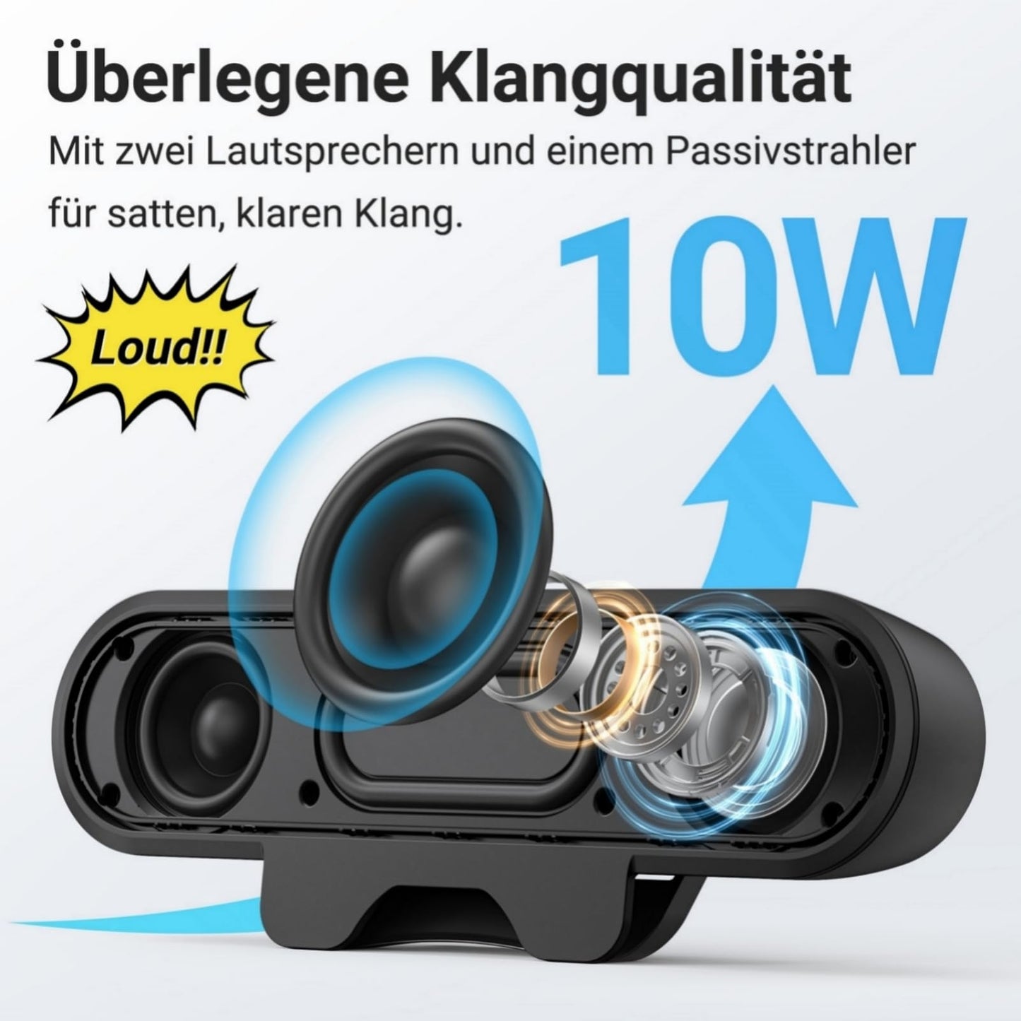 Inwa PC speakers, USB monitor speakers with clip-on, 10W with HD stereo sound, clip onto 0.1-1.1' monitor, for PC monitor, laptop, mobile, desktop, outdoor, plug and play (black)