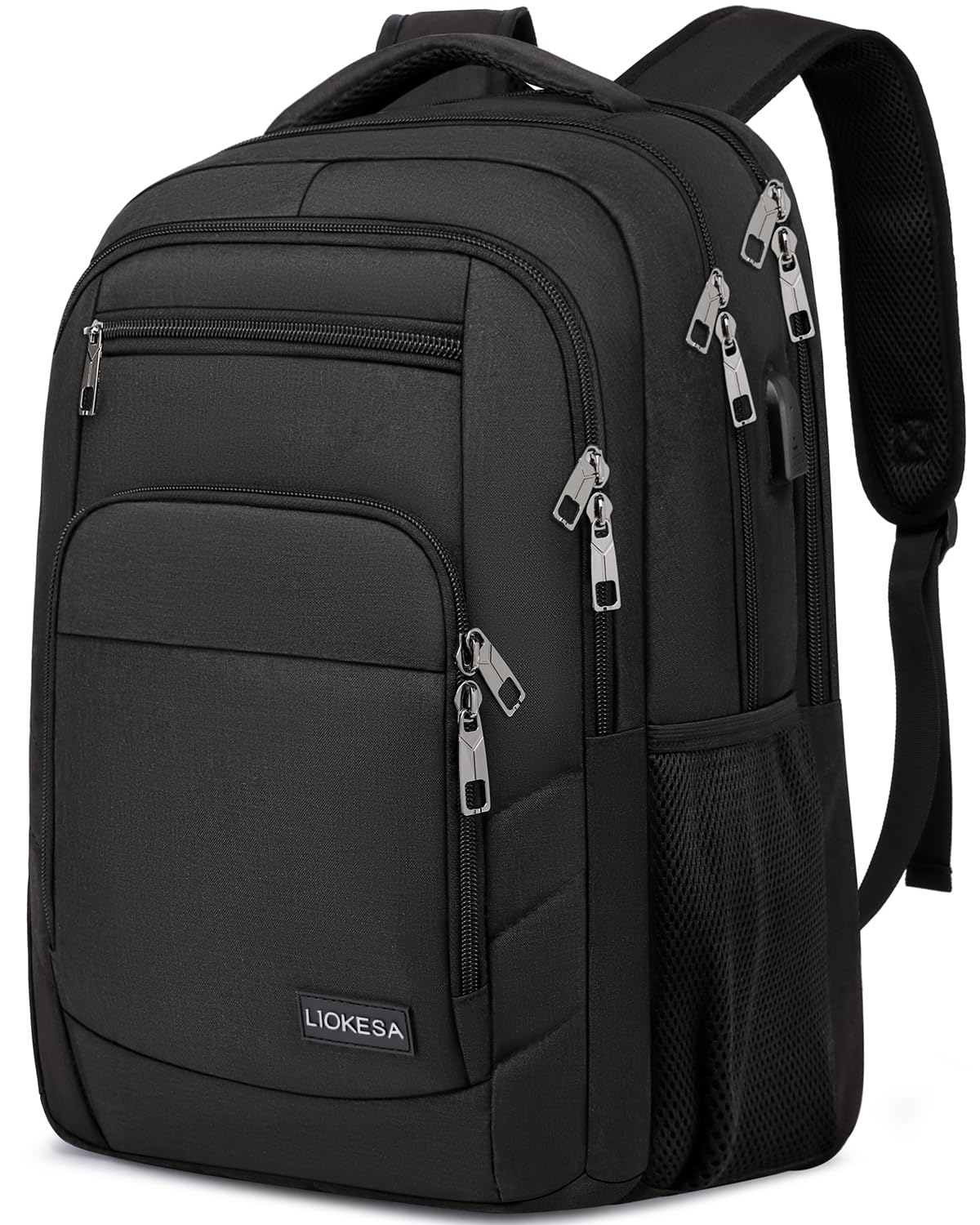 Liokesa backpack for men, 15.6 inch laptop backpack for men, school backpack for teenage boys with USB charging port for business work backpack, for college travel, work, school, black