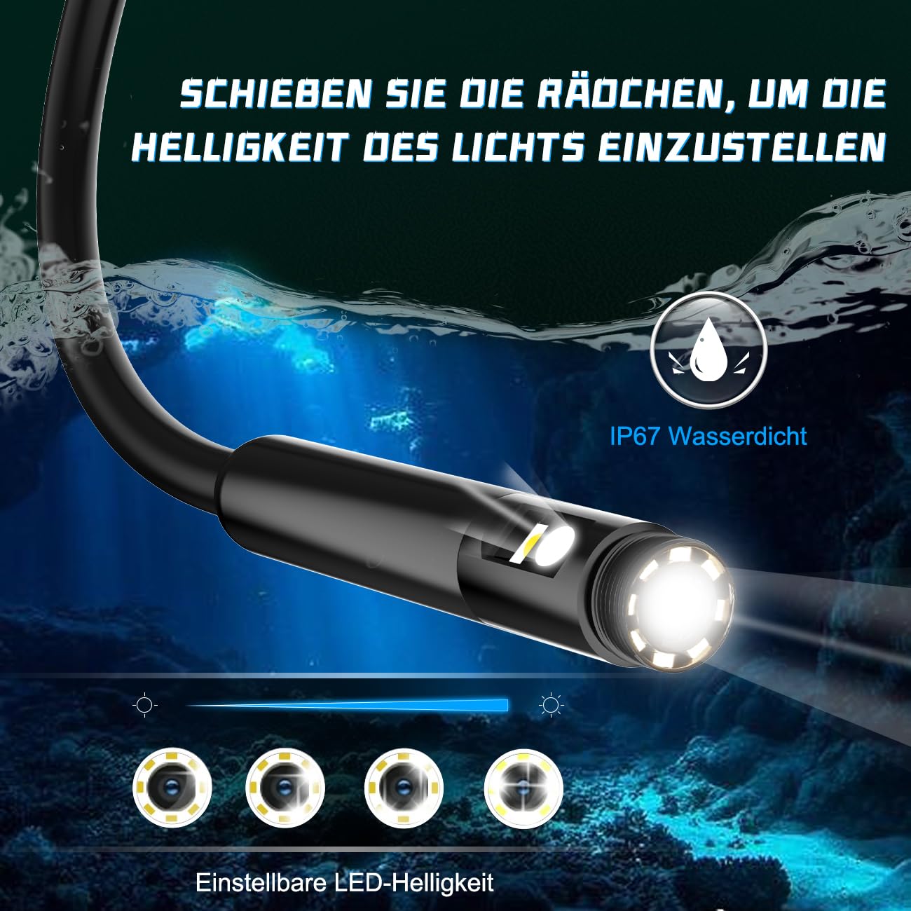 Maylatte Dual Lens Endoscope Camera with Light, 7.9mm 1920P HD Inspection Camera with 8+1 Lights, IP67 Waterproof 16.5FT Semi-Rigid Cord for Pipe Inspection, Industrial Endoscope for iPhone