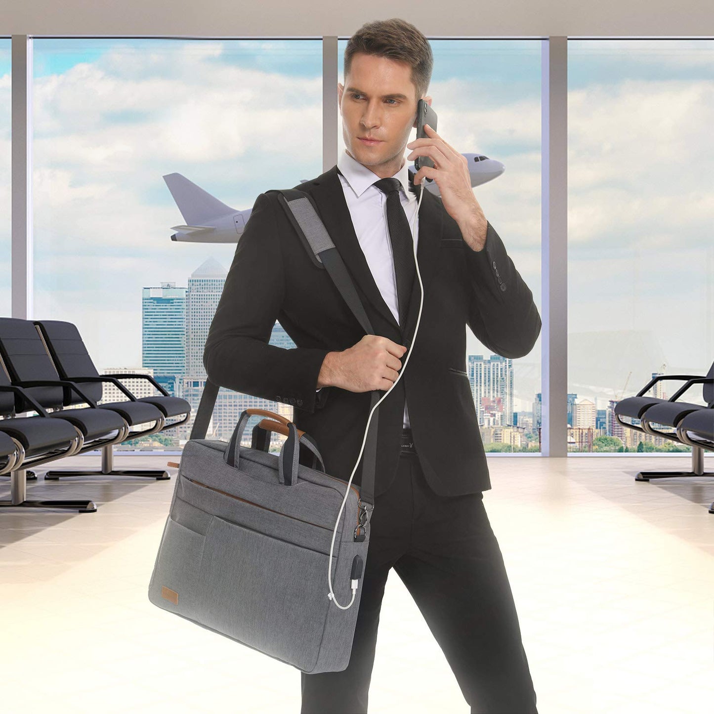 LOVEVOOK laptop bag 17-17.3 inch notebook bag 17-17.3 inch waterproof briefcase men shoulder bag Macbook bag business bags men dark gray