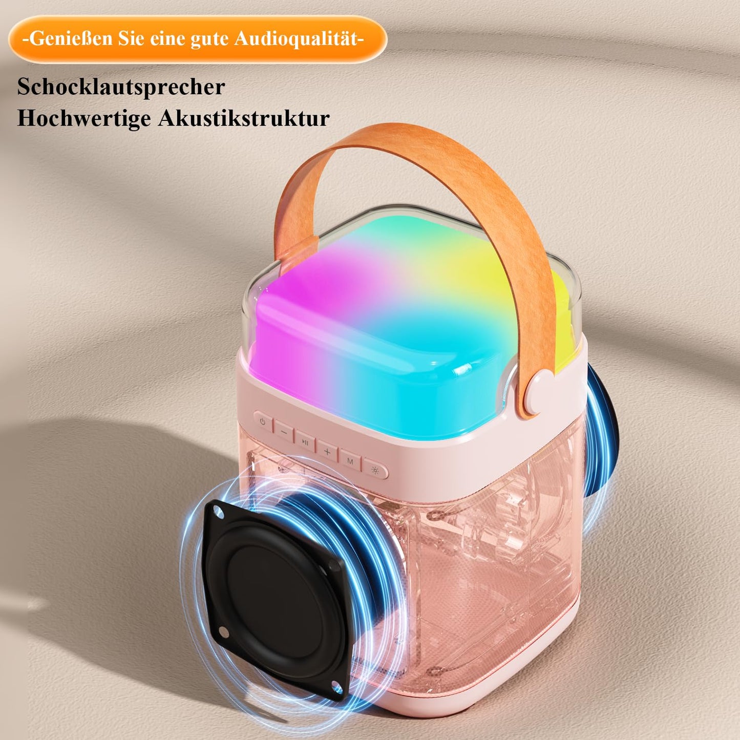 Karaoke machine with 2 wireless microphones, portable Bluetooth karaoke speaker with LED lights for home party, gift for birthday, Christmas, toy for girls and boys.