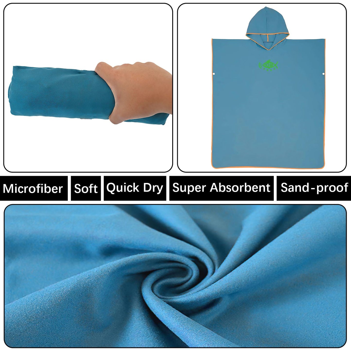 QKTYB Surf Poncho for Men and Women, Changing Robe Beach Adults Microfiber Lightweight and Quick Drying Towel Poncho Changing Poncho for Swimming Beach