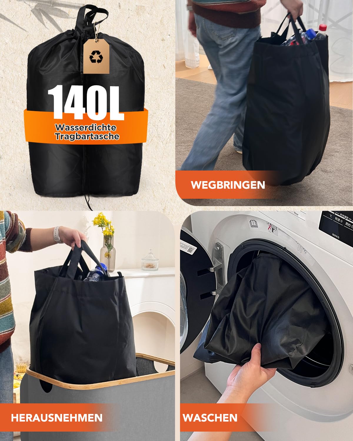 SOUTHGATE 140L deposit bottle collection bin with lid, collapsible container for empties & glass with 2 compartments & XXL carrying bags, 100% recyclable storage box, for shared flats, large families, parties.