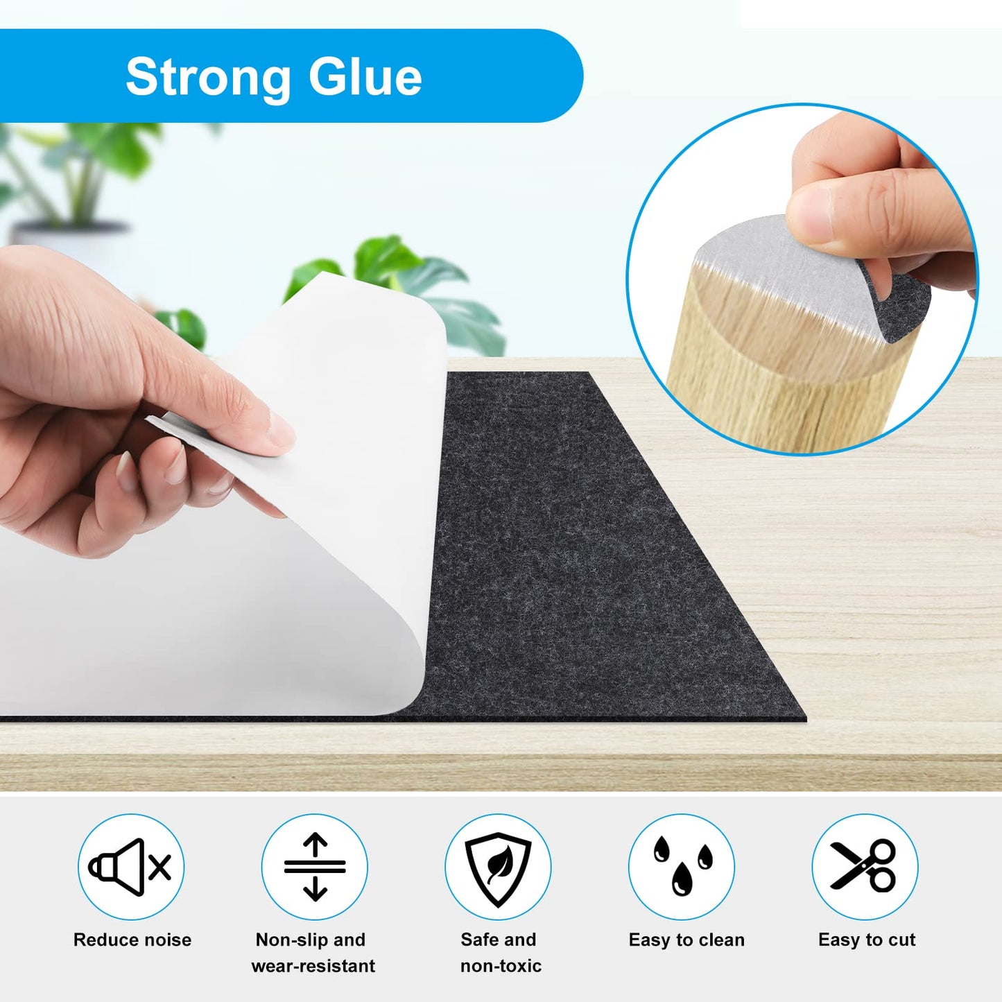 Self-adhesive felt gliders, 60x150 cm felt, furniture glider felt pads, Black-gray multipurpose adhesive glider mat tape, Strong felt adhesive tape for couch, table legs, chair furniture feet