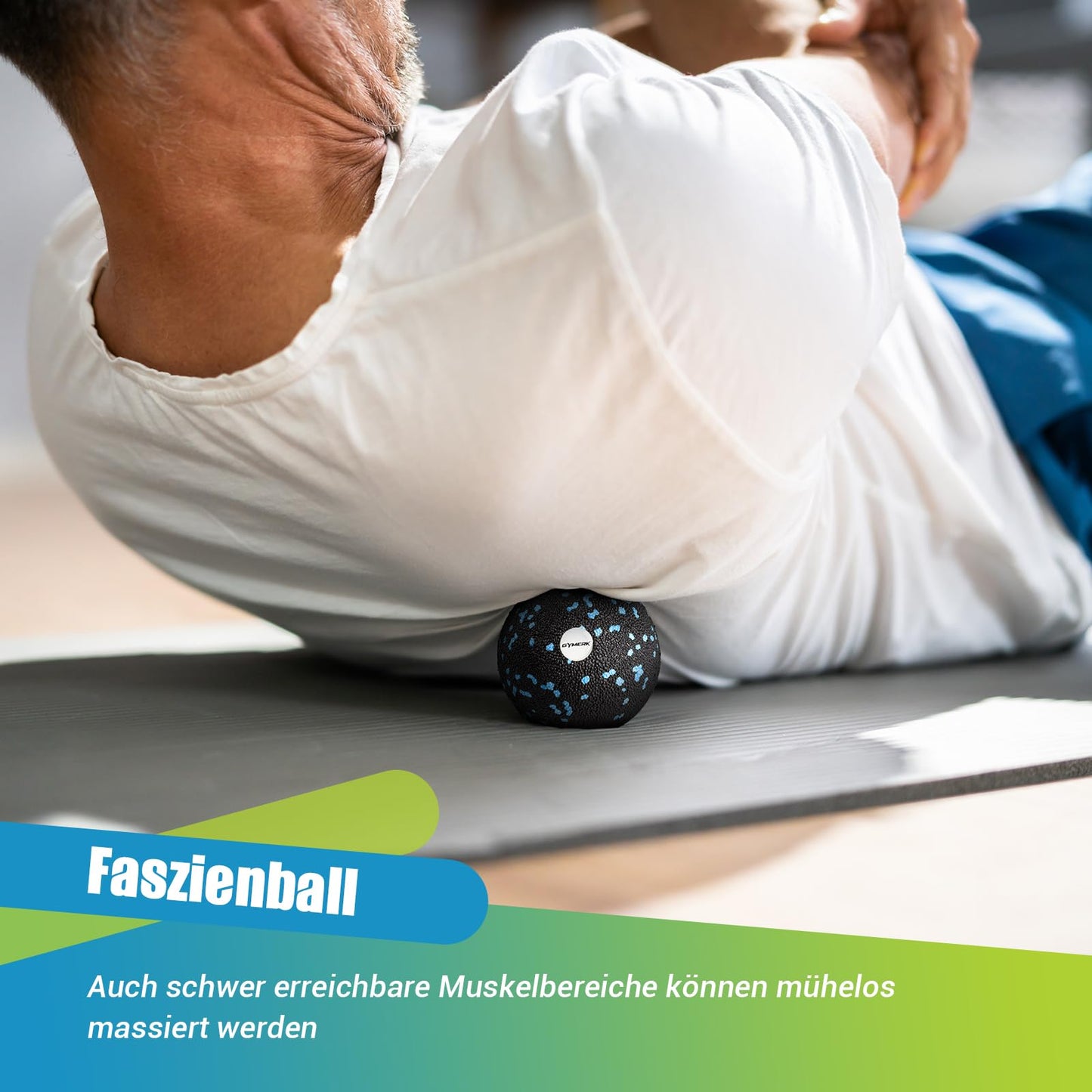 Gymerk fascia roller set with large duo ball, fascia ball, and small fascia roller. Ideal for back, spine, leg stretches, and fascia training. Includes training posters.