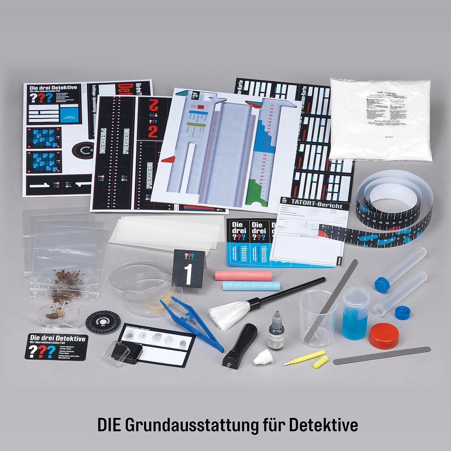 The Three Investigators Detective Case from KOSMOS, detective toy set for kids aged 8 and up with fingerprint powder, essential tools, and expert tips for investigation.