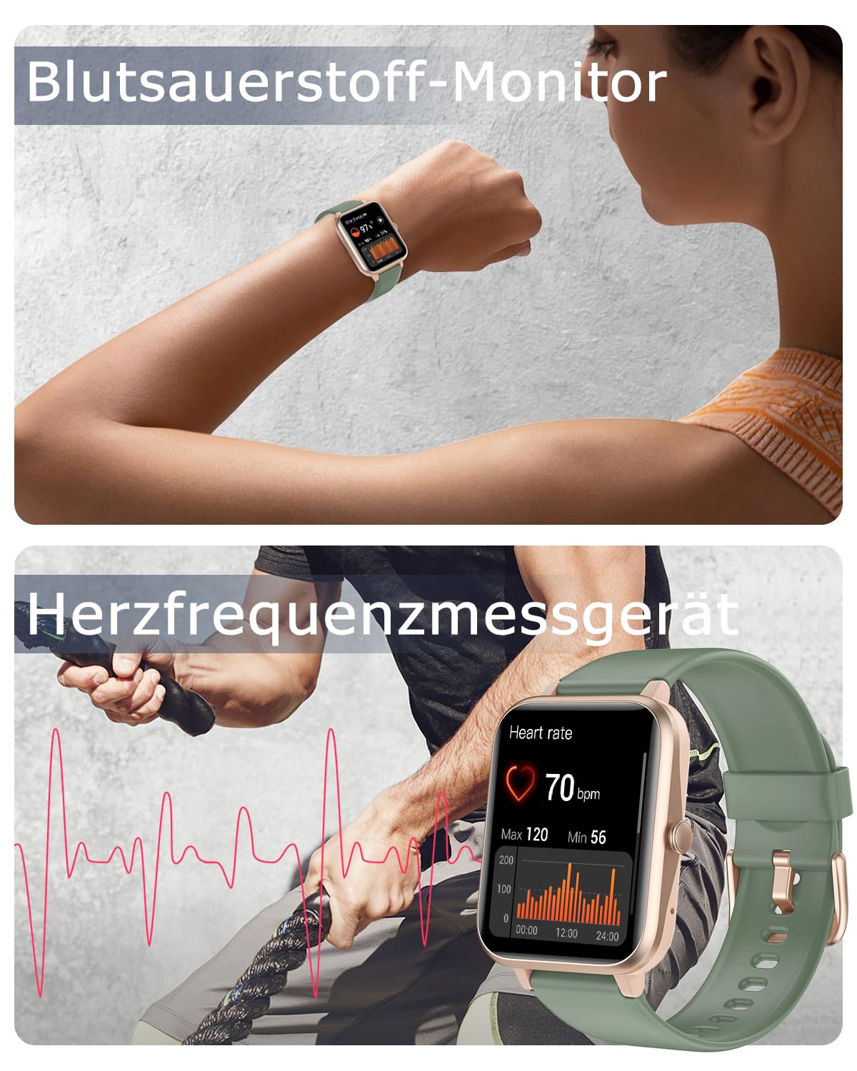 GRV Smartwatch for men and women with phone function, fitness watch with heart rate monitoring, SpO2, pedometer, sleep monitor, multi training modes for iOS Android phone