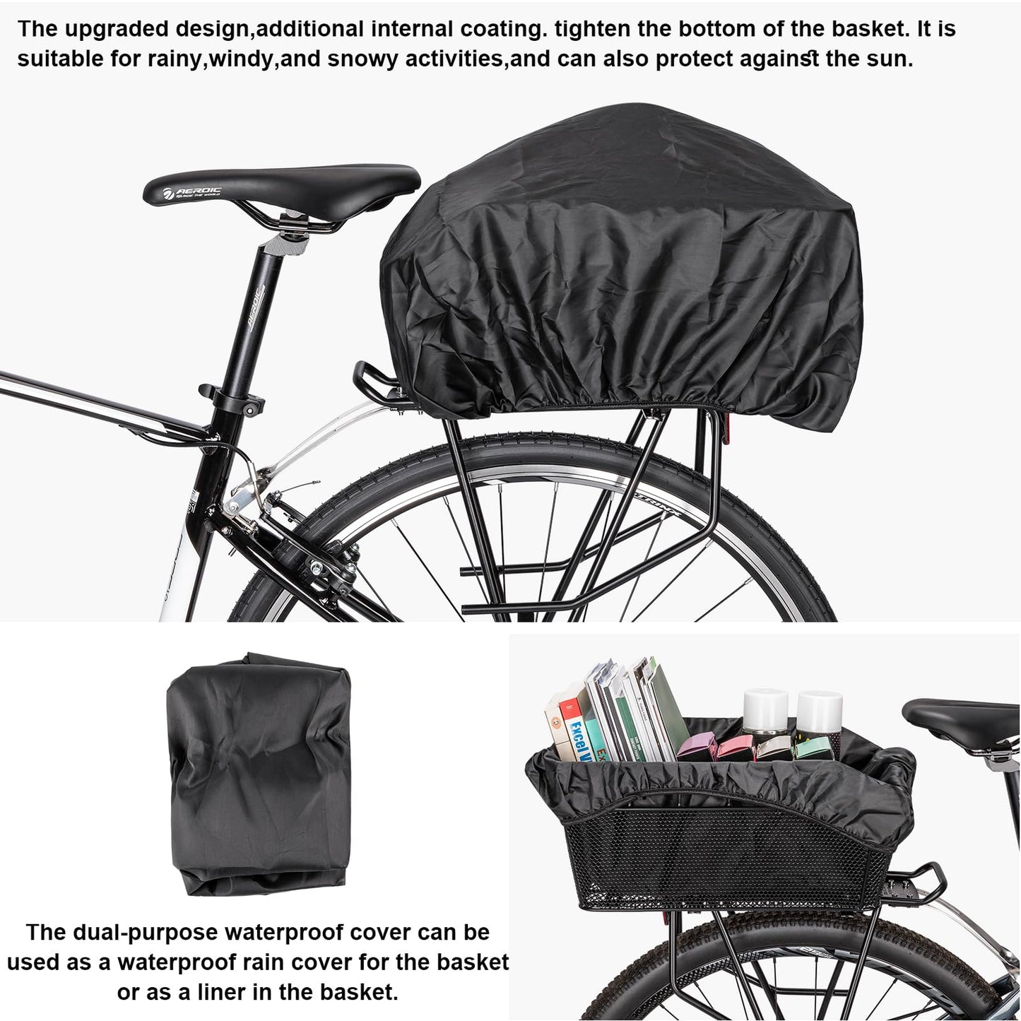 CXWXC Rear Bicycle Basket with Cargo Net and Thick Padding for Bicycle, Thick Padding Bag for Bicycle, Electric Bicycle (CX-HT-193-EU)