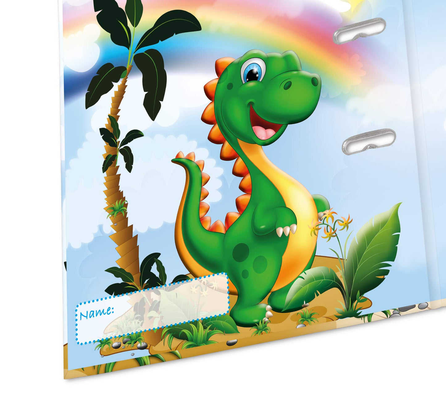 HERMA A4 Dino Set with 10 folders, 7 cm wide. Ring binder featuring kindergarten dinosaur design. Colorful file organizer with inner print for boys, girls, and kids.