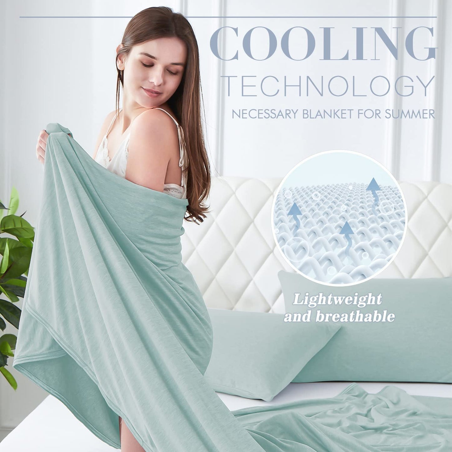 Luxear self-cooling blanket, Arc-Chill Q-Max 0.5 cooling blanket, 2 in 1 double-sided thin summer blanket cotton, cooling blanket for people bedspread baby blanket cuddly blanket, 130 x 170 cm-green