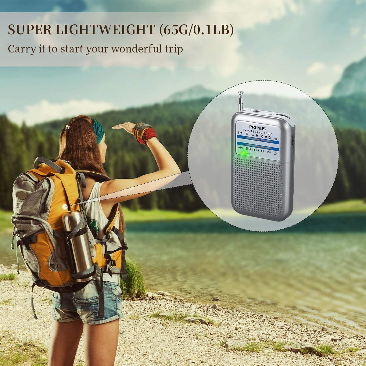 PRUNUS DE333 Mini Radio battery operated, AM FM SW radio small medium wave radio with excellent reception, with signal indicator, small radios powered by AAA battery for walking, camping.
