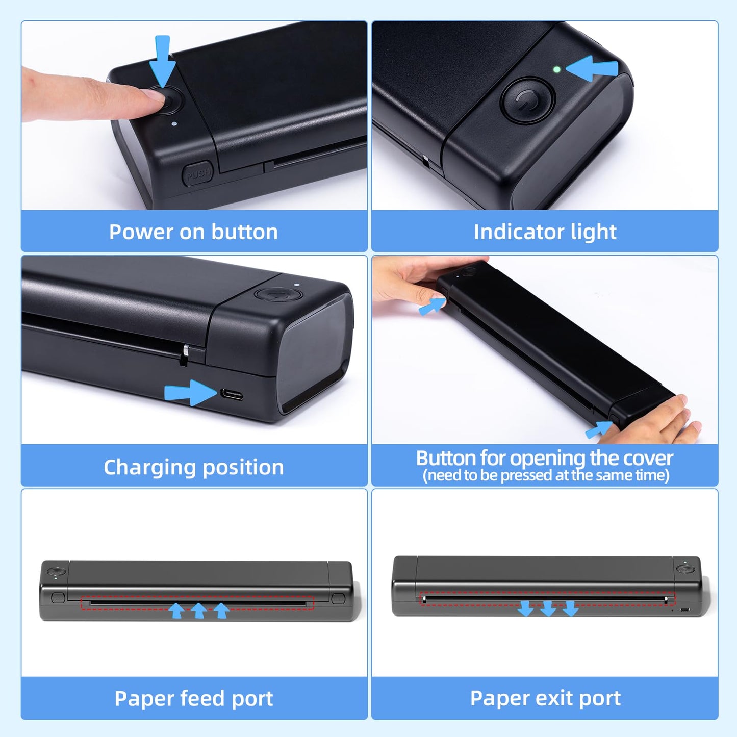 ASprink A4 Mobile Printer, M08f Bluetooth Multifunction Printer Supports A4 Thermopaper with a size of 8.27"X11.69", Thermal Printer, Compatible with Android and iOS for Phone and Laptop, M08F-BK
