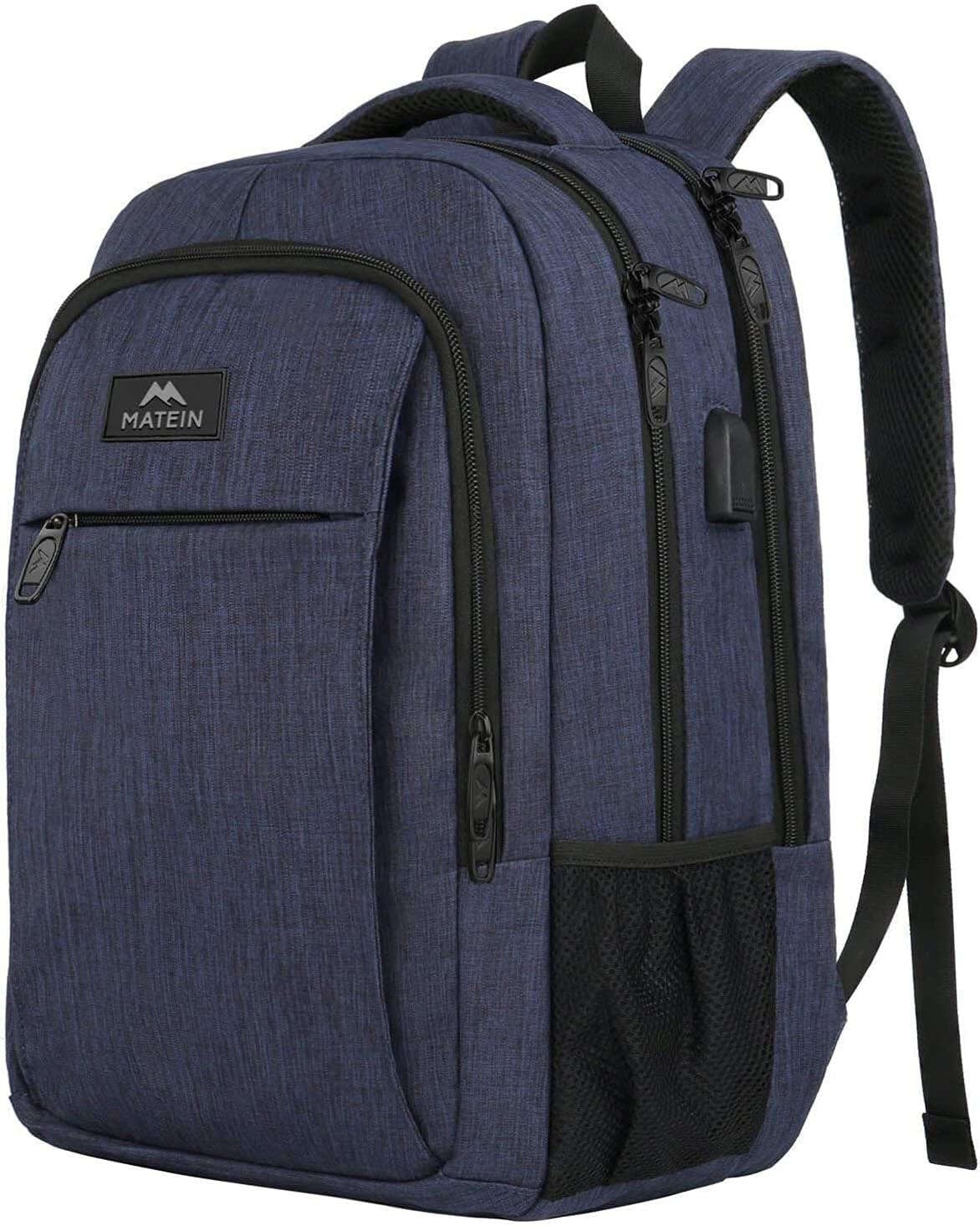 MATEIN school backpack 15.6 inch laptop notebook bag backpack for men with USB charging port boys computer bag gift travel work, blue