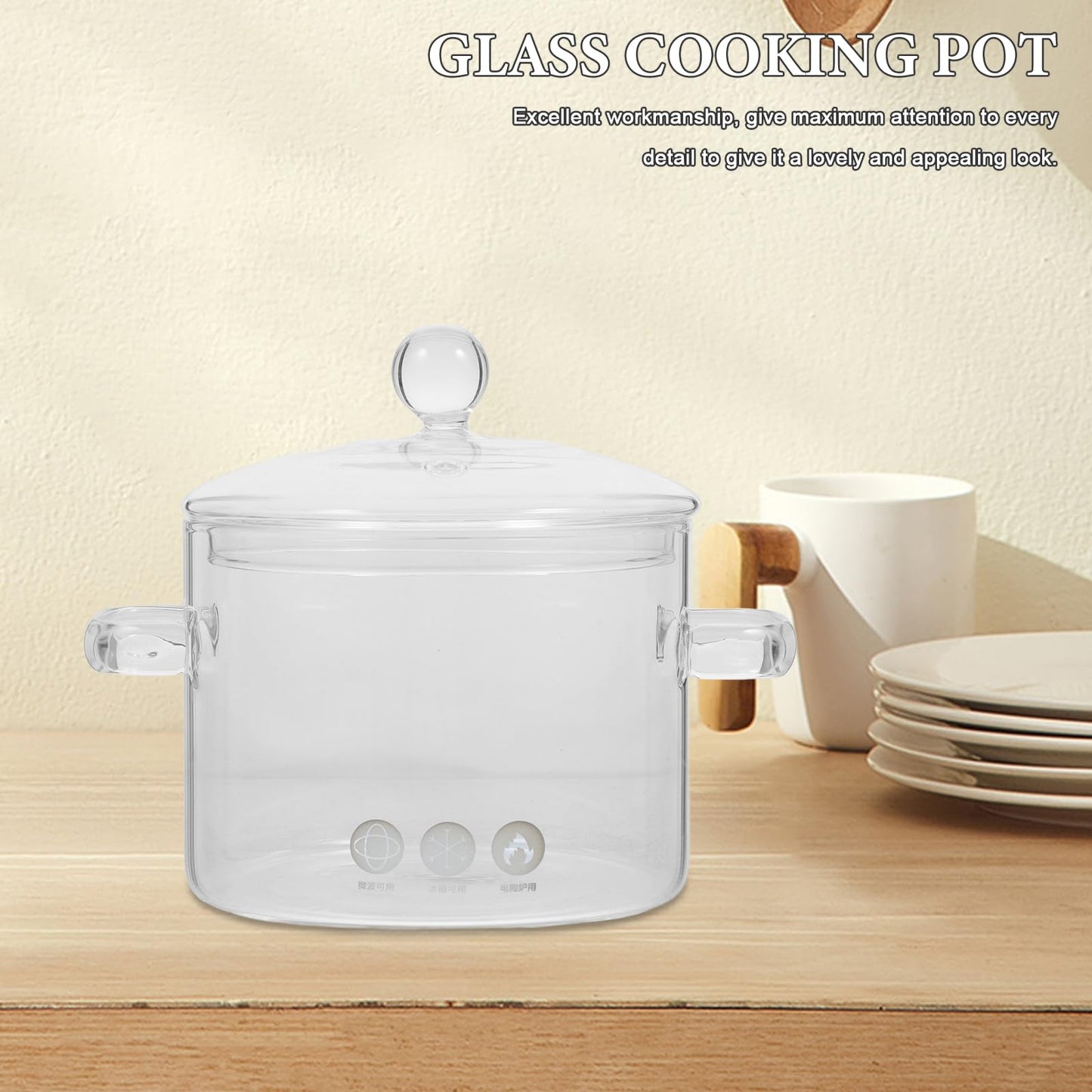 Vaguely 2 pieces glass pot with lid 1350 ml soup pot cooking pot clear simmer pot soup pot borosilicate glass cookware for stove induction